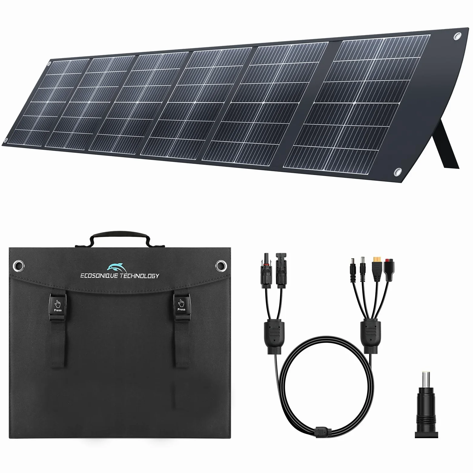 Ecosonique - Pannello solare portatile da 200 W, pieghevole e leggero, con cavalletto, USB-C PD3.0 e USB-A QC3.0, MC4 e multi-uscita per centrali elettriche, generatori, camper, campeggio e uso