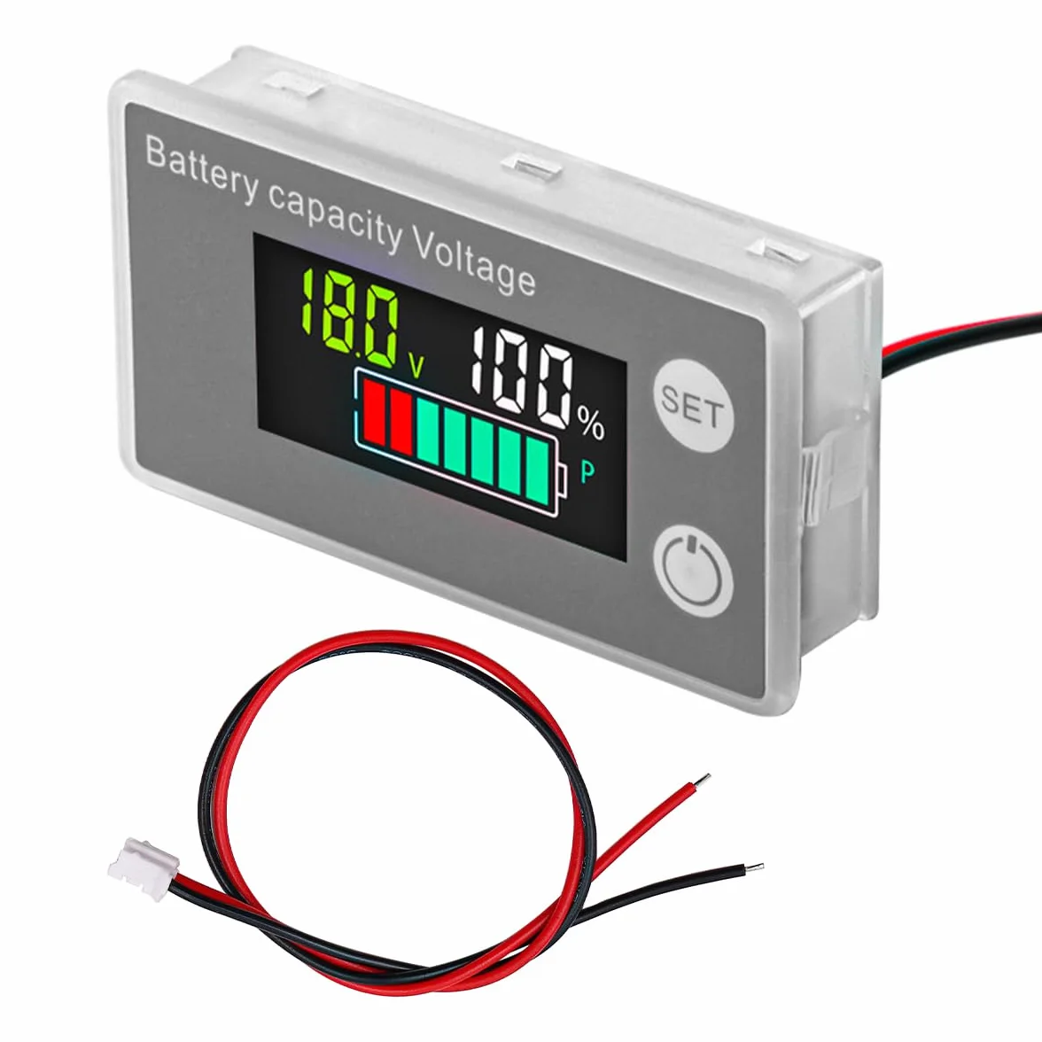 DollaTek Misuratore di tensione della batteria del monitor 8-100V con rilevamento della temperatura dell'allarme di bassa pressione Display percentuale potenza digitale per display della dell'auto