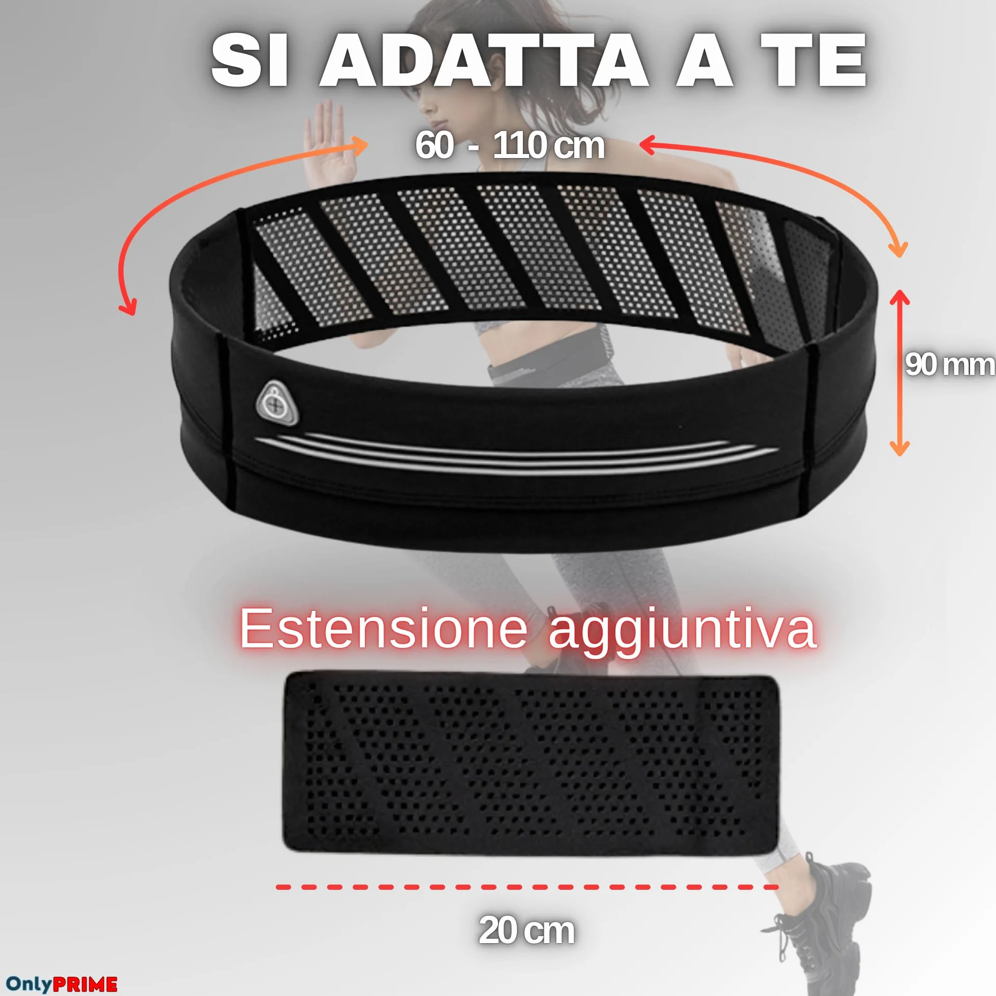 Marsupio Running Uomo Donna Cintura Porta Telefono Corsa Regolabile 60-110 cm Impermeabile con Tasche Design Riflettente