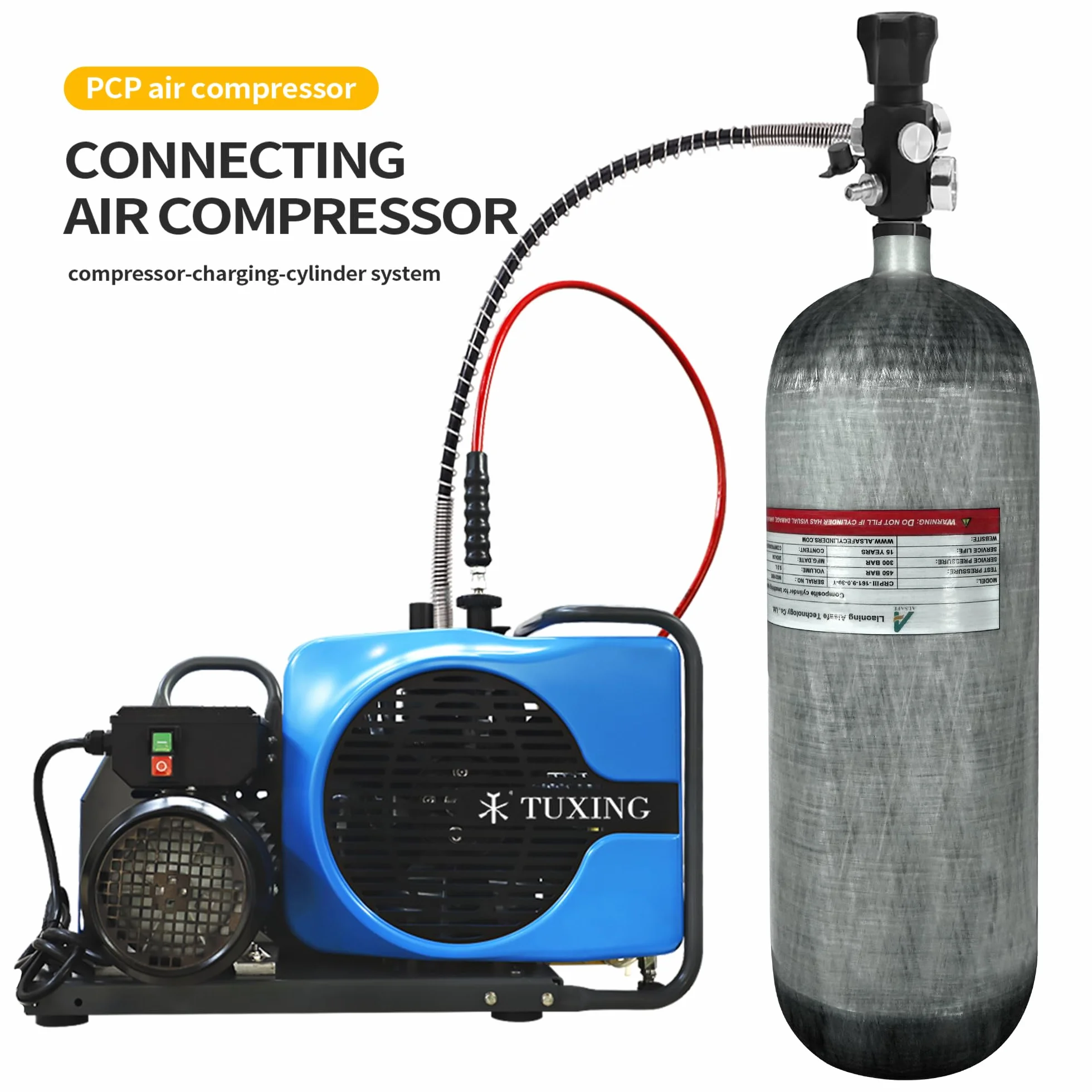Bombola subacquea TUXING 4500 Psi 9 litri fibra di carbonio per carabine ad aria compressa PCP