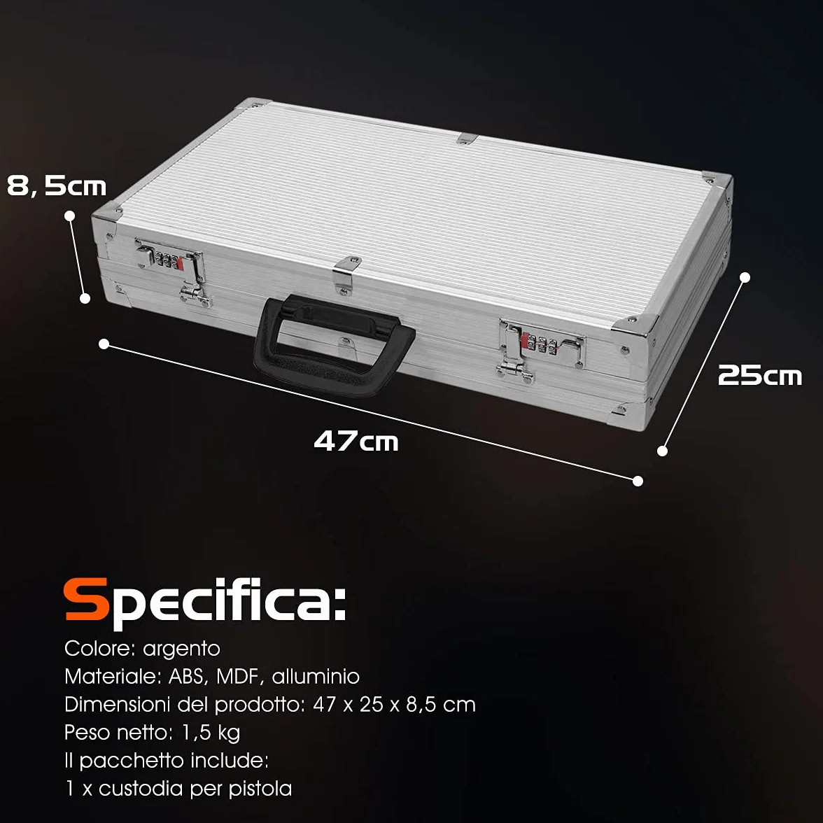 COSTWAY Custodia Dura in Alluminio per Armi, Valigetta per Pistole e Fucili con Serratura, 47 x 25 x 8,3 cm