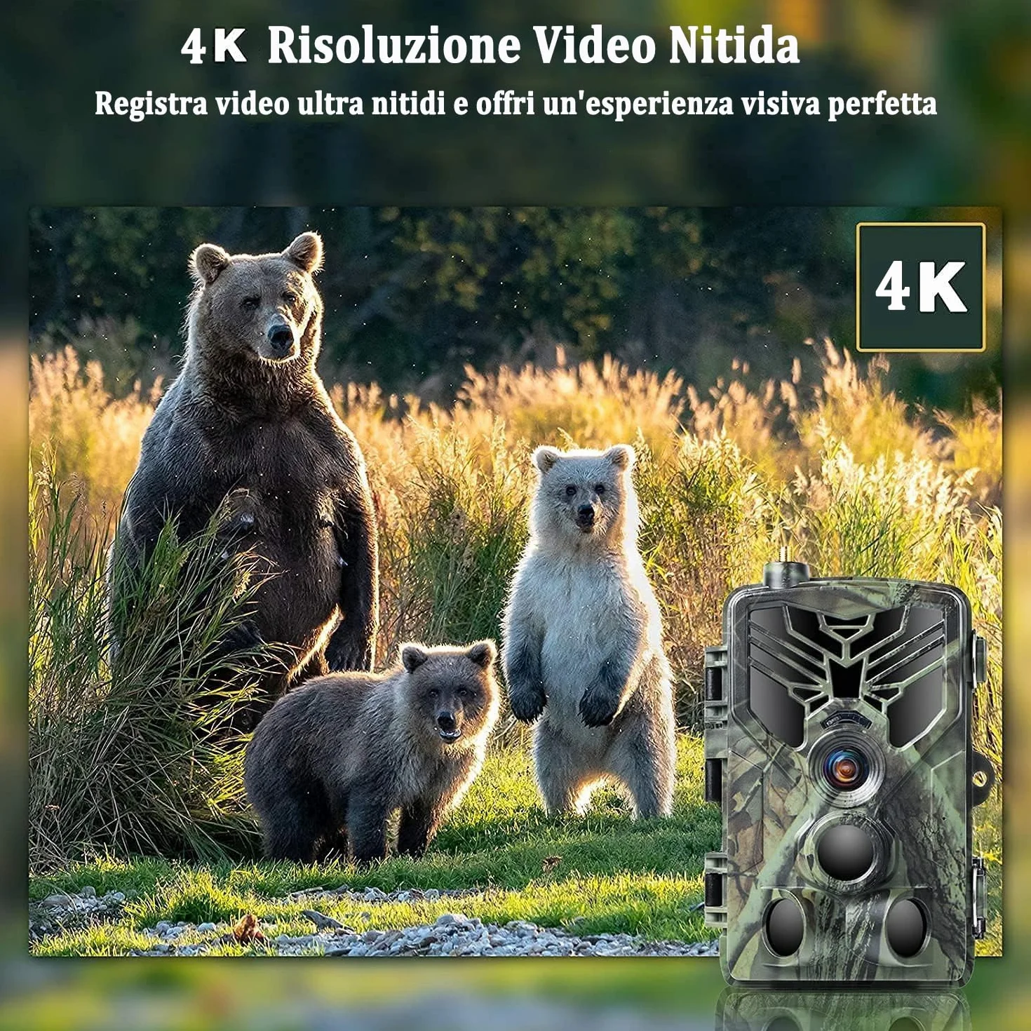 Fototrappola 4G 120MP 4K con SIM Telefonica, Fotocamera Caccia Notturna Impermeabile con Movimento Attivato