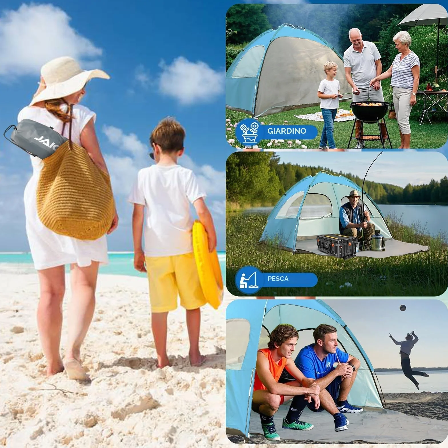 JAICOM Tenda da spiaggia 2-3 persone protezione UV UPF 50+
