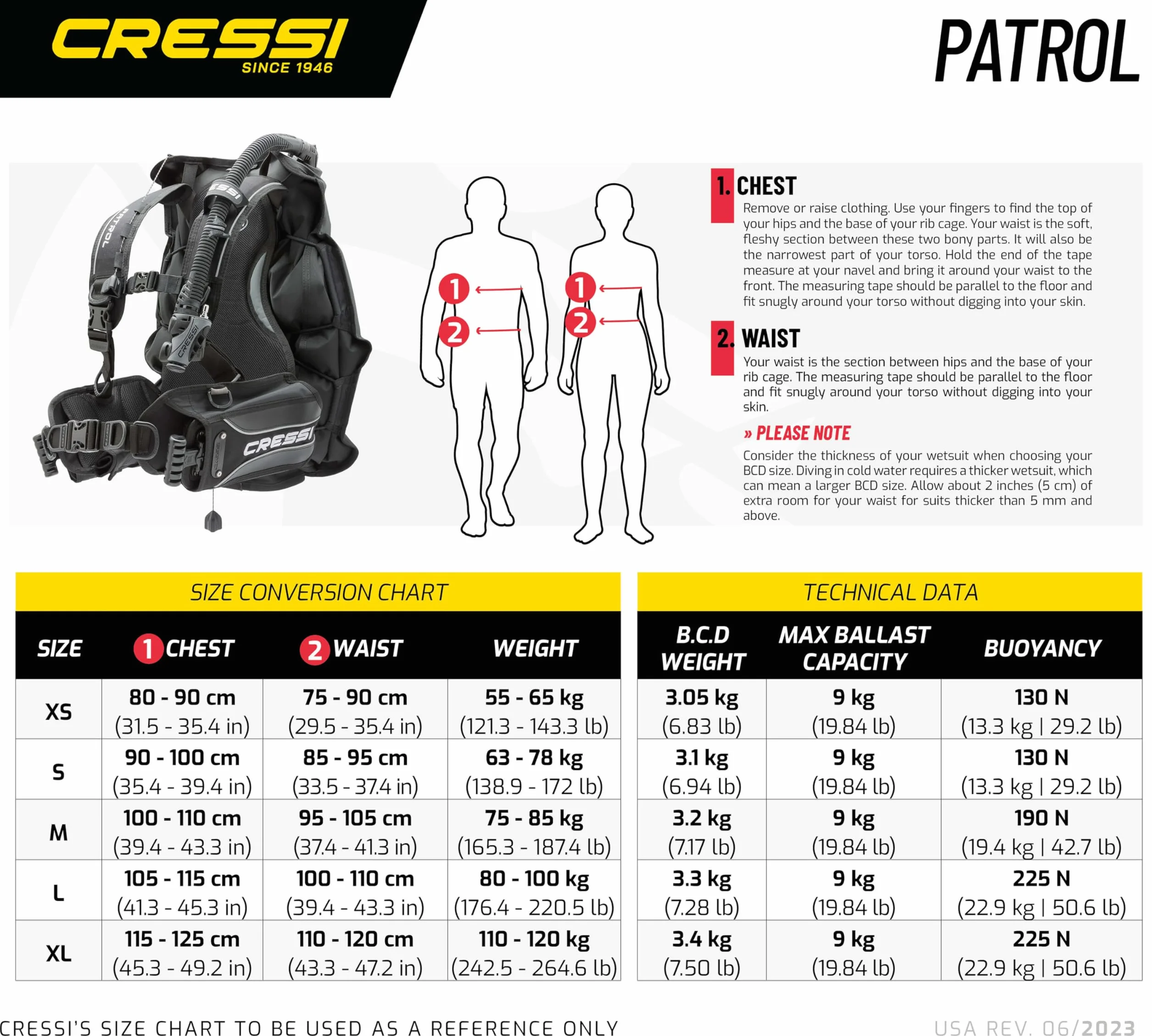 Cressi Patrol B.C.'D Giubbotto per Immersioni ad Assetto Variabile GAV Volume Posteriore Nero