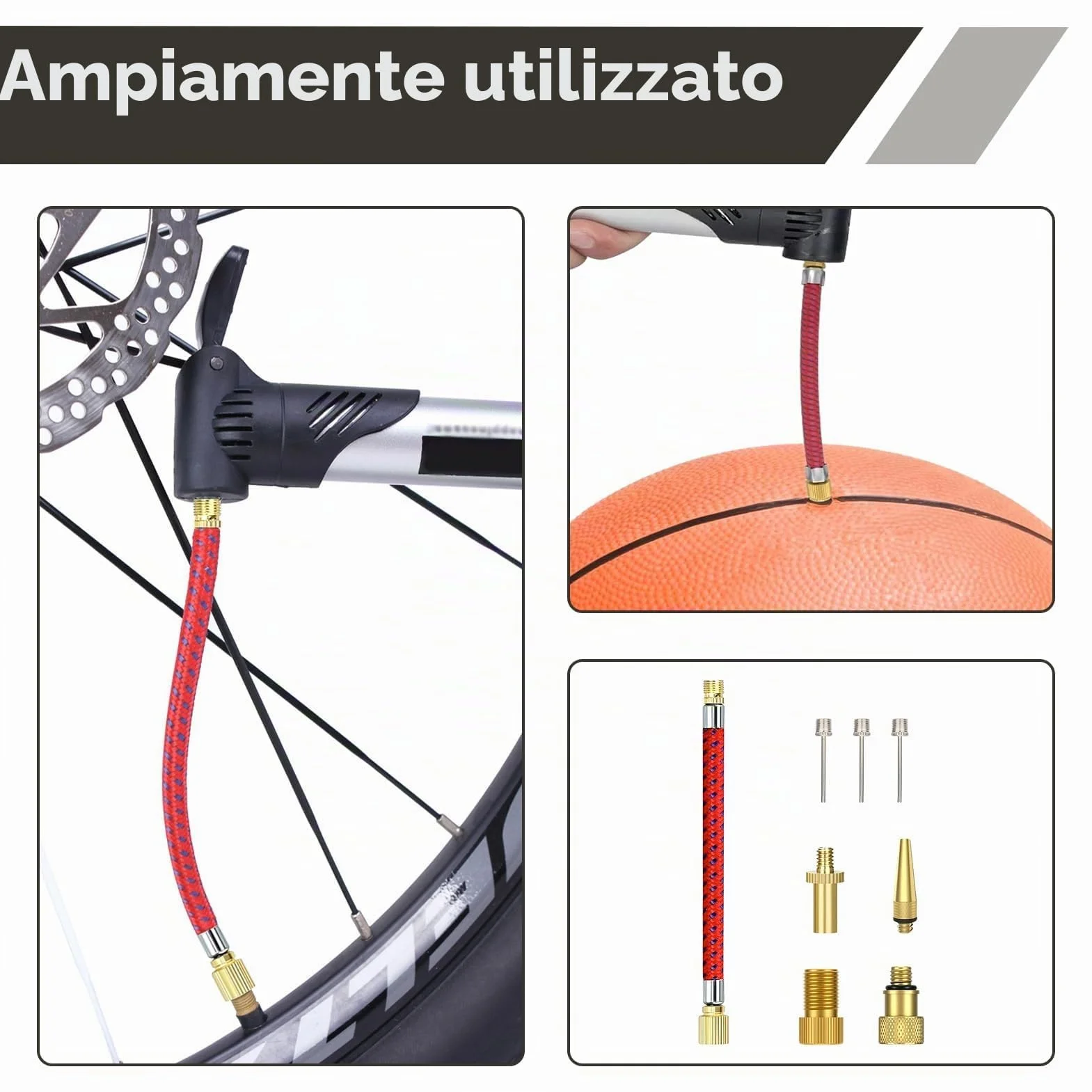 Adattatore Valvola Presta Universale 8 Pezzi per Palloni Auto Bici Gonfiaggio SV DV AV Prolunga Tubo Aghi Compressori Aria