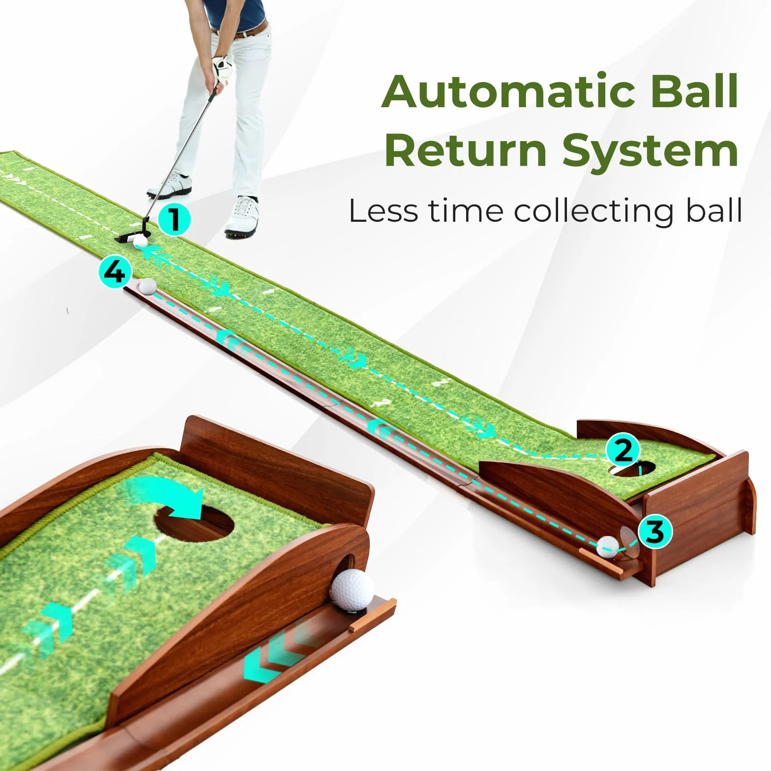 LIFEZEAL Golf Putting Mat, Tappetino da Golf con Ritorno Automatico, 3 Palline, per Interni ed Esterni