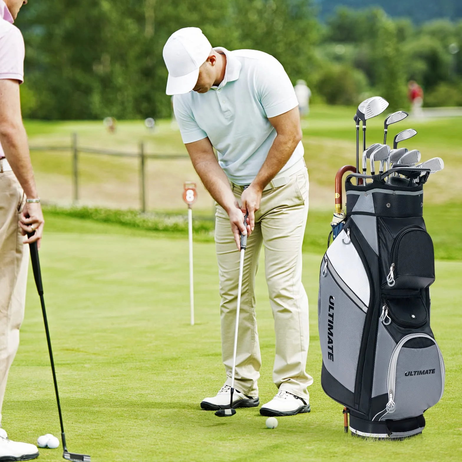 COSTWAY Borsa da Golf 14 Divisori Sacca Mazze Borsa Termica Cappuccio Impermeabile Maniglie Tracolla Nero Grigio