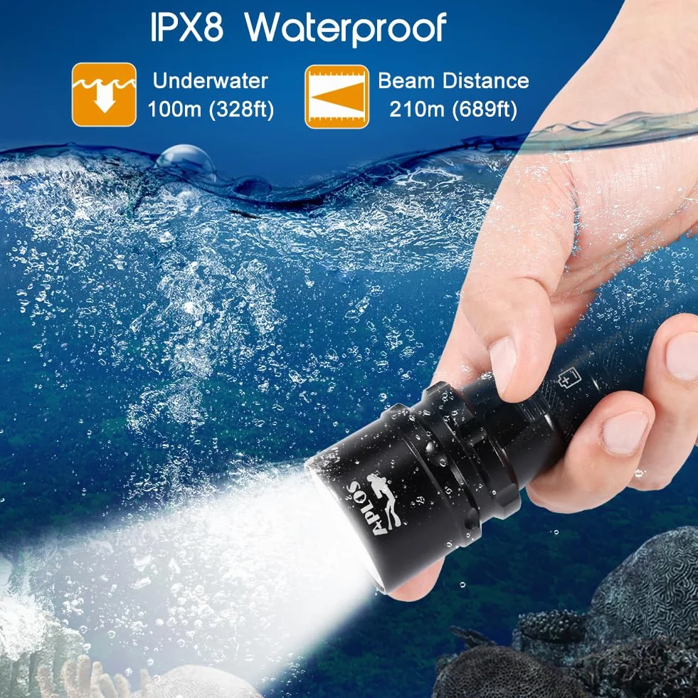 APLOS AP20 Torcia Subacquea LED Ricaricabile 2000 Lumen IPX8 Impermeabile 100m Interruttore Magnetico