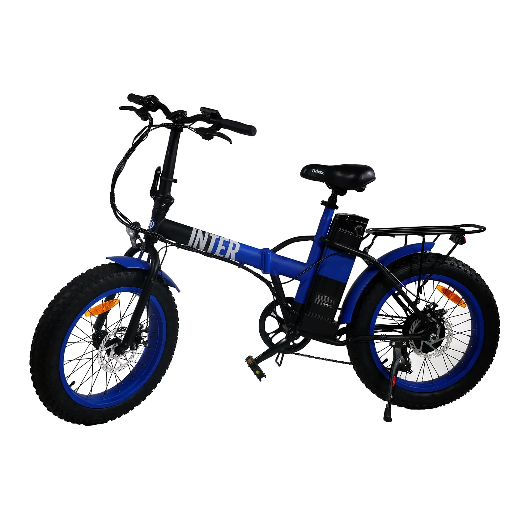 Nilox - E-Bike X8 Inter, Bici Elettrica con Pedalata Assistita, Motore Brushless High Speed da 36V, 250W e Batteria Removibile LG da 36 V - 10.4 Ah, Gomme Fat da 20" x 4”e Doppio Freno a Disco