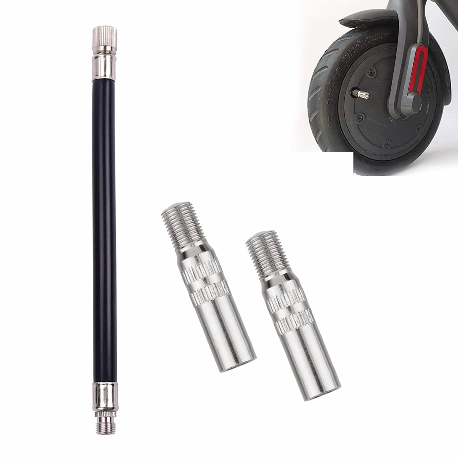 Pneumatici Valvola di Estensione Tappo,Valvola di Estensione Tappo Valve,Prolunga per Tappo Valvola,Metallo Valve Extende,Pneumatico Adattatore,Con 1 gonfiatore di estensione della gomma,Nero(2PC