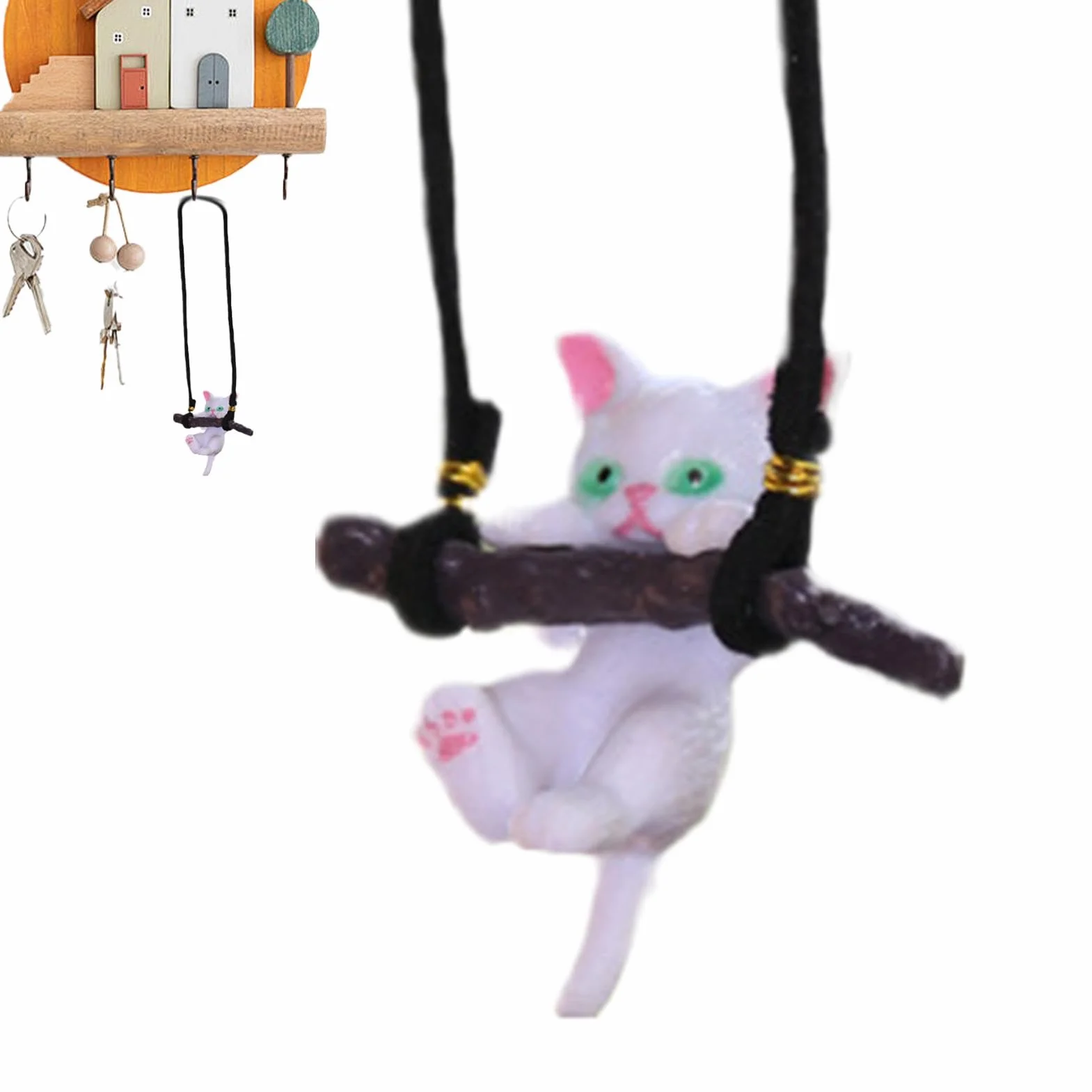 Cat Car Pendant Mirrors Hangable Accessories Cute Branch Kitten Charm For Rearview Mirror Auto Interior Decor 4 Inches Pink