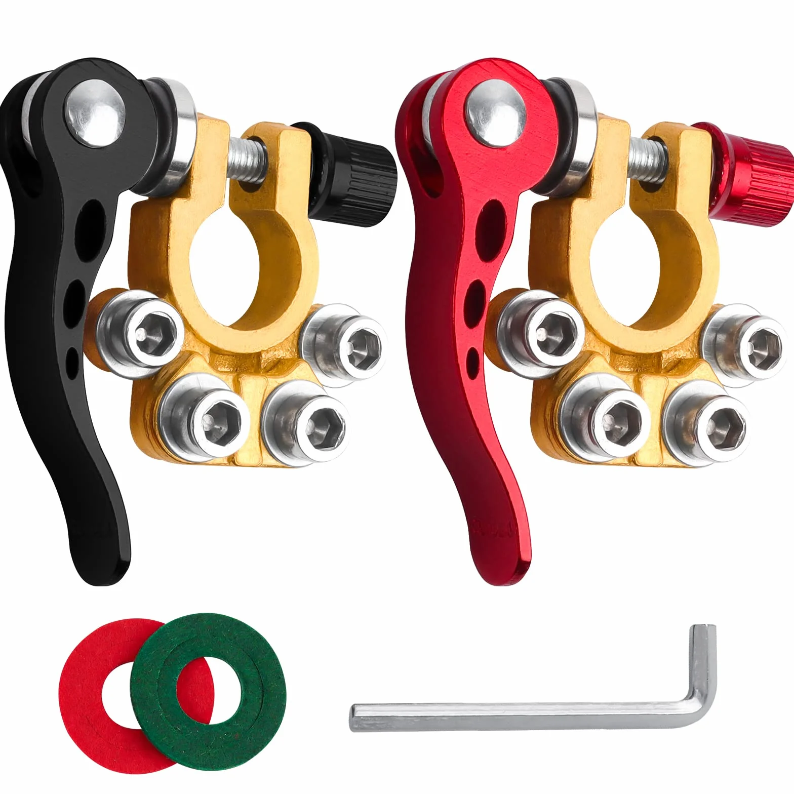 2 Pezzi Morsetti per Batteria 12V a 4 Vie, JatilEr Morsetti a Palo per Batteria Auto 12V a Sgancio Rapido Morsetti per Batteria a Palo in Ottone per Auto, Furgoni, Navi, Camper 12/24/60V