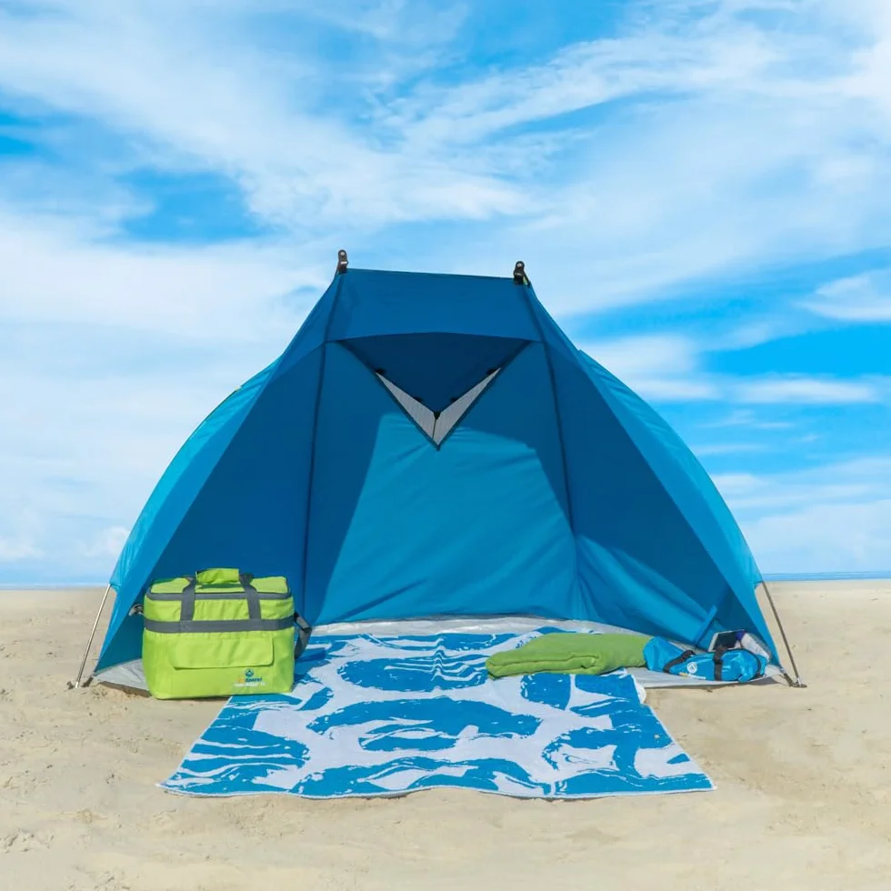 outdoorer tenda da spiaggia Helios Air, blu, UV 80, compatta, ventilata — tenda da spiaggia da viaggio