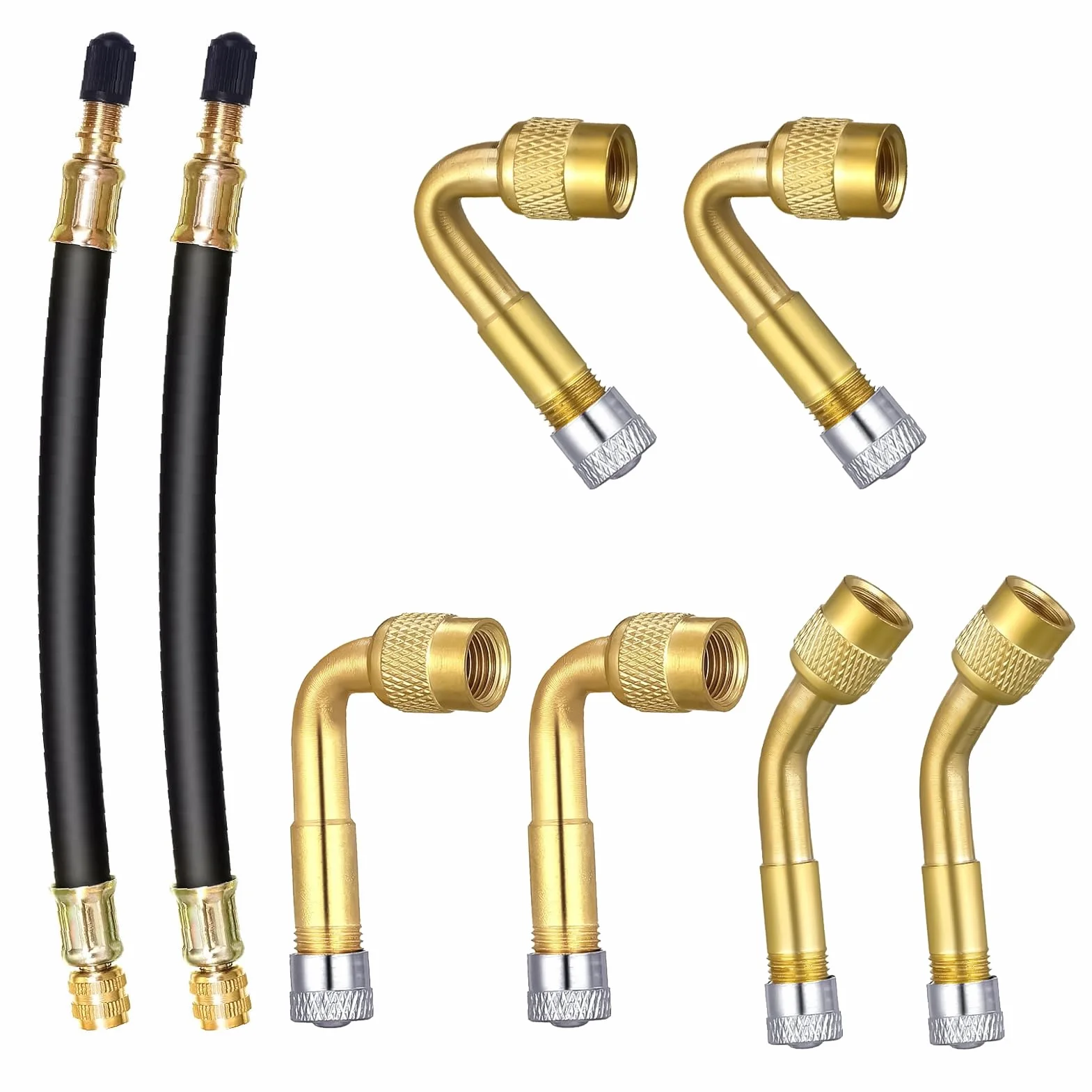 8 pezzi prolunga valvola pneumatico, estensioni valvola pneumatico, 45° 90° 135°, tubi flessibili 180mm, adattatori valvola Schrader in ottone e gomma, facile gonfiaggio per auto moto bici camion