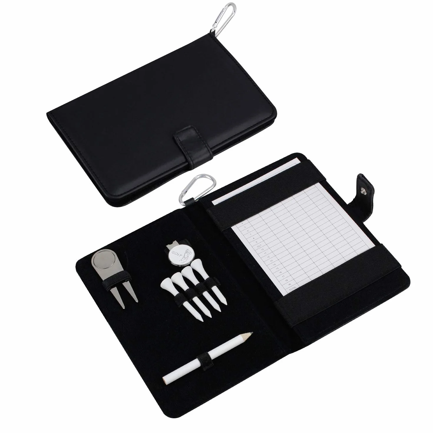 KOFULL Portascorecard da Golf in Pelle con Segnapalla Copertura Libro Yardage Nylon Mimetica Regalo Uomo Matita