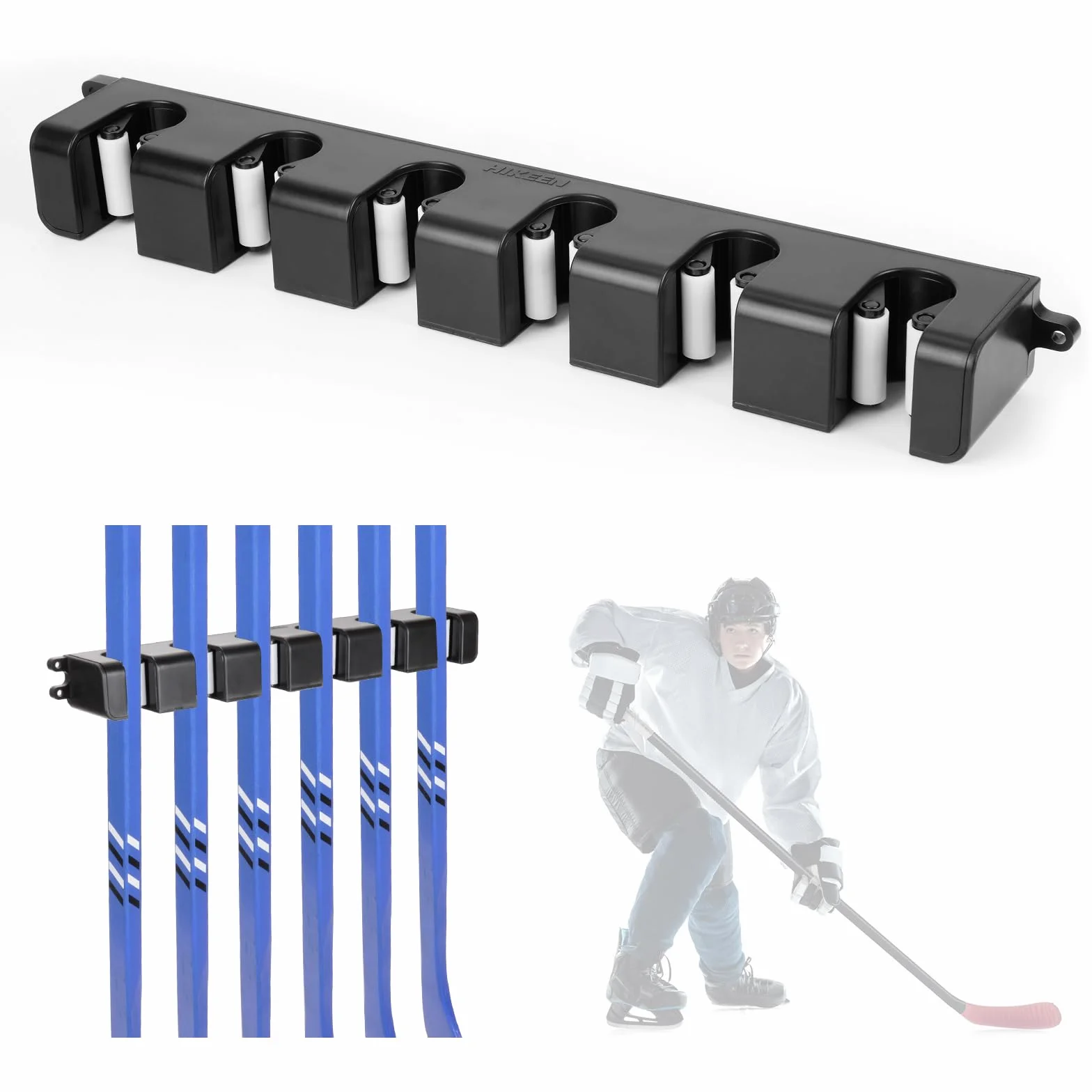 BOOSTEADY Porta Bastoni da Hockey da Parete, Supporto per 6 Bastoni, Organizzatore a Risparmio Spaziale