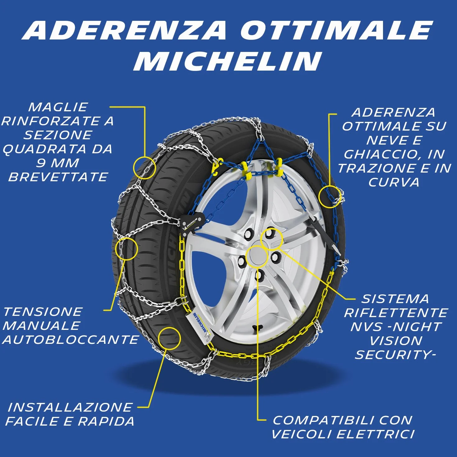 MICHELIN Catene da Neve Extrem Grip Automatic 130 9mm Maglie Rombo ABS ESP Montaggio Rapido