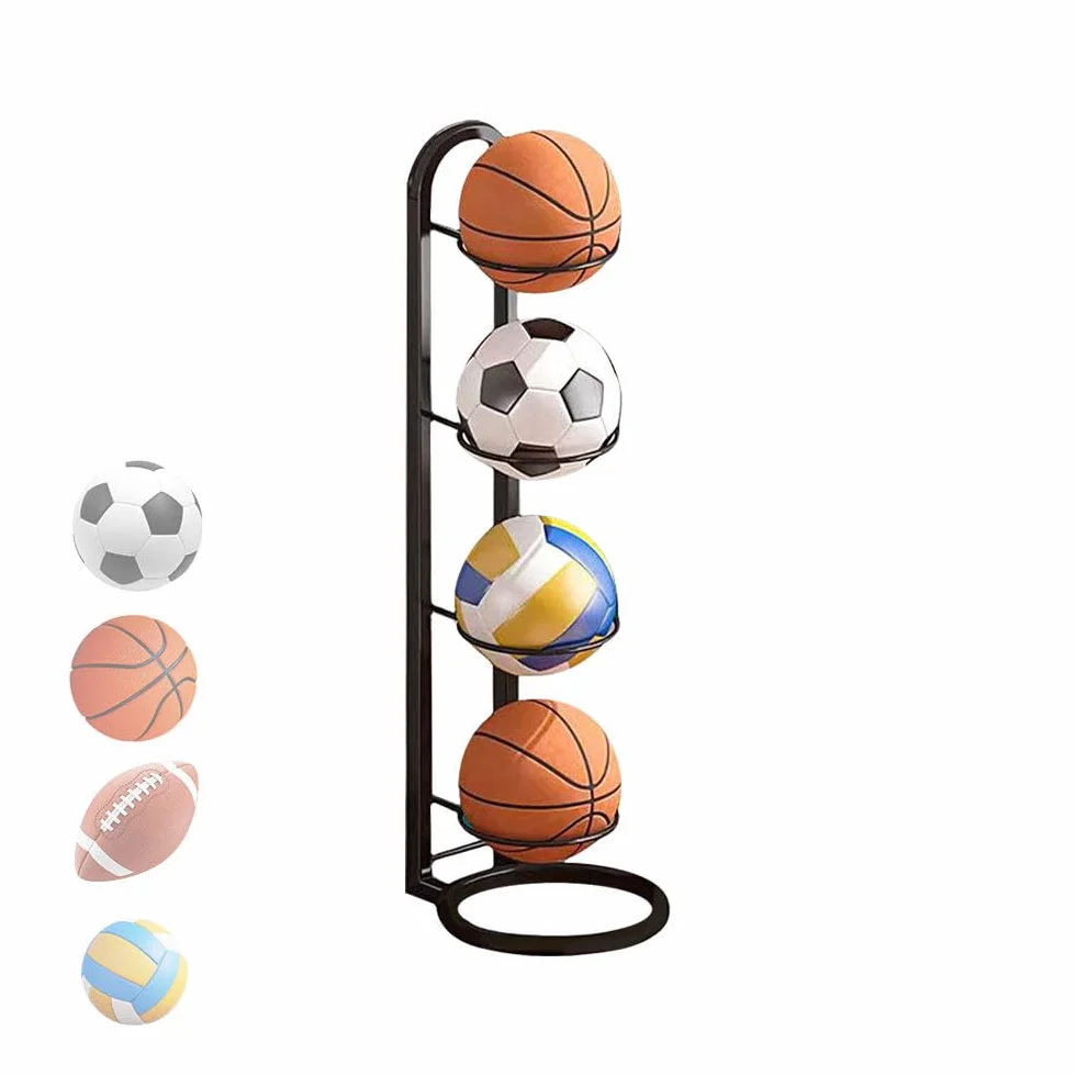 Rastrelliera da Basket Verticale 4 Livelli Porta Palloni Scaffale Stoccaggio Attrezzature Sportive