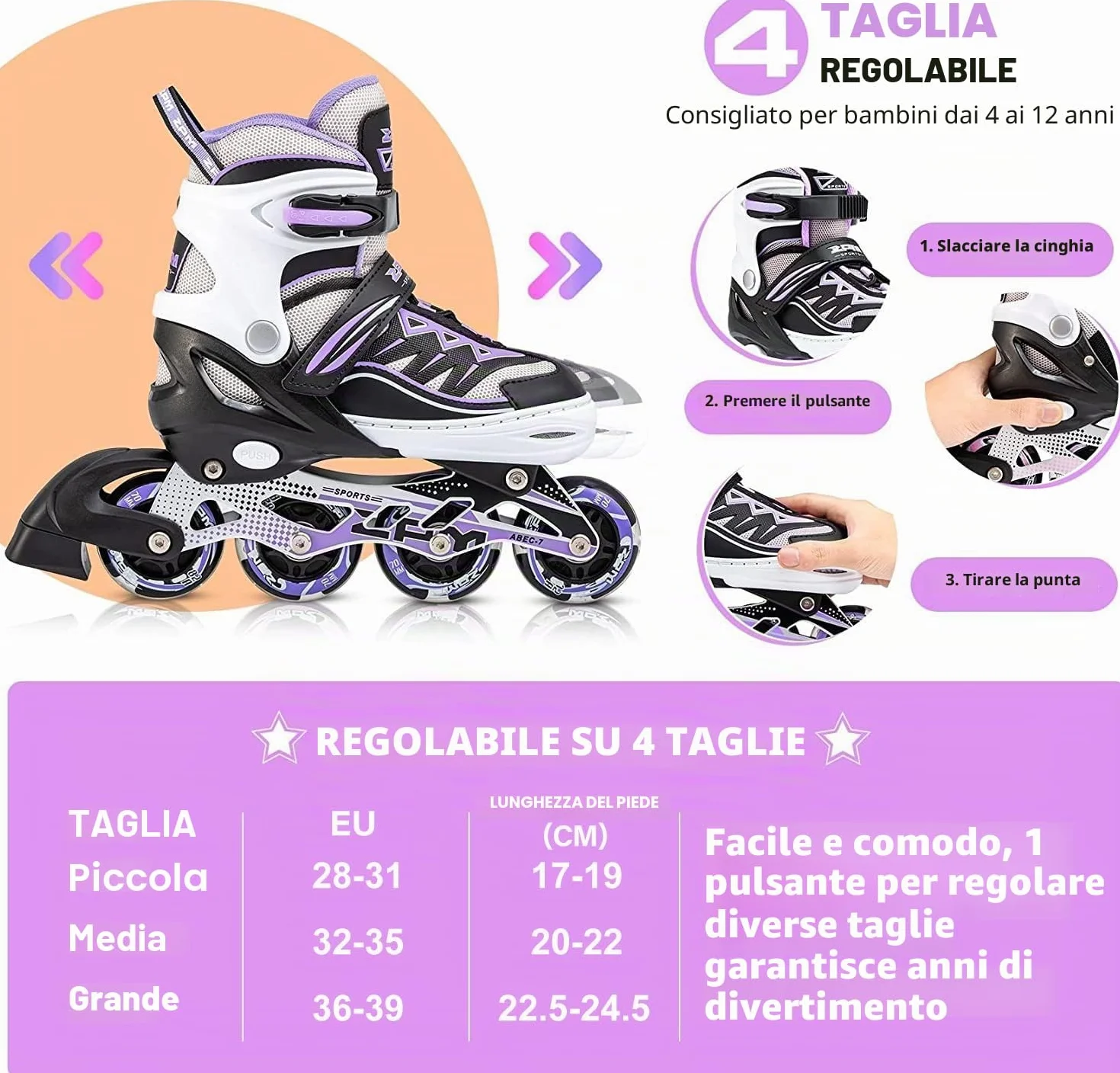 Pattini in linea Cytia 2PM SPORTS Ragazza Regolabili Ruote PU 82A Bambini