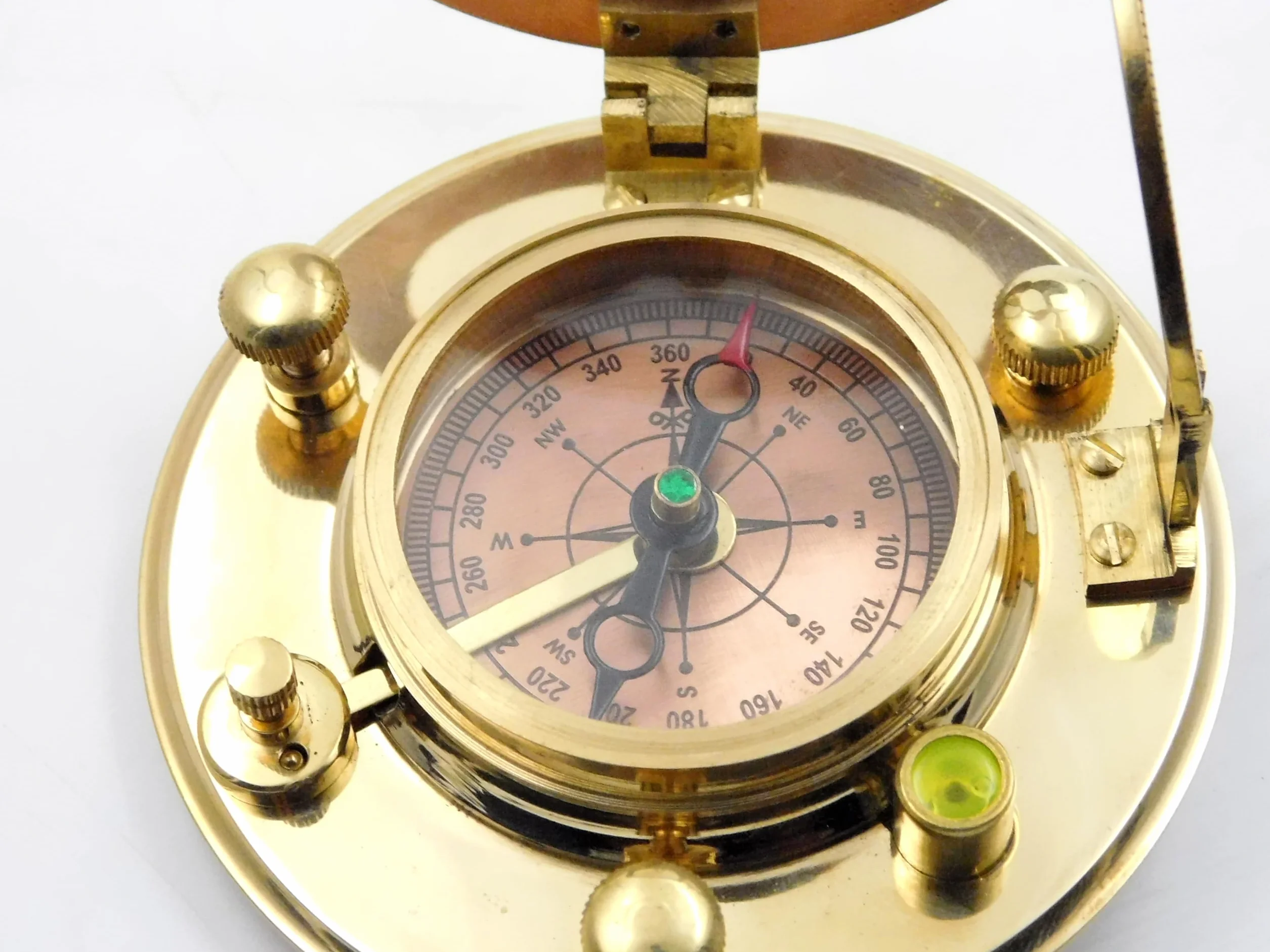 Antique Brass Sundial Compass with Leather Case