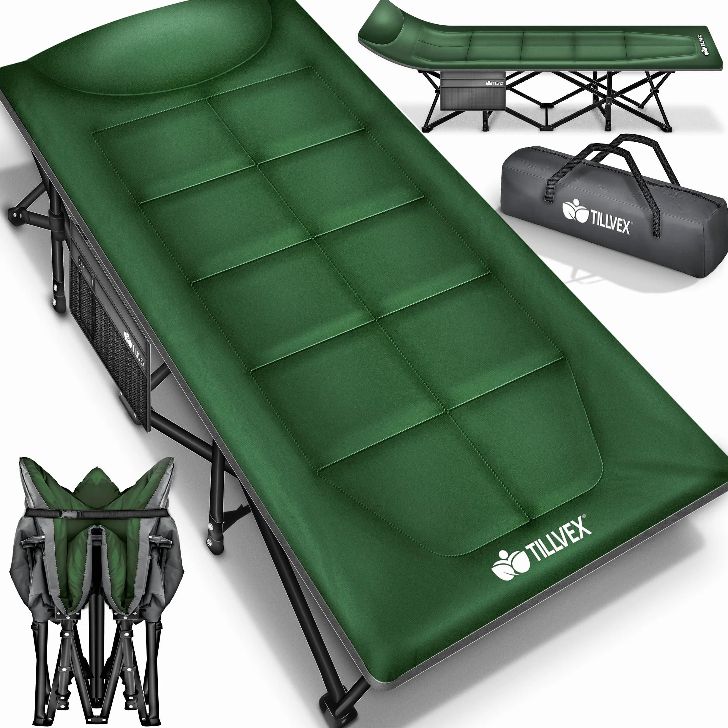tillvex® Letto da campeggio pieghevole con borsa trasporto 200 kg extra largo