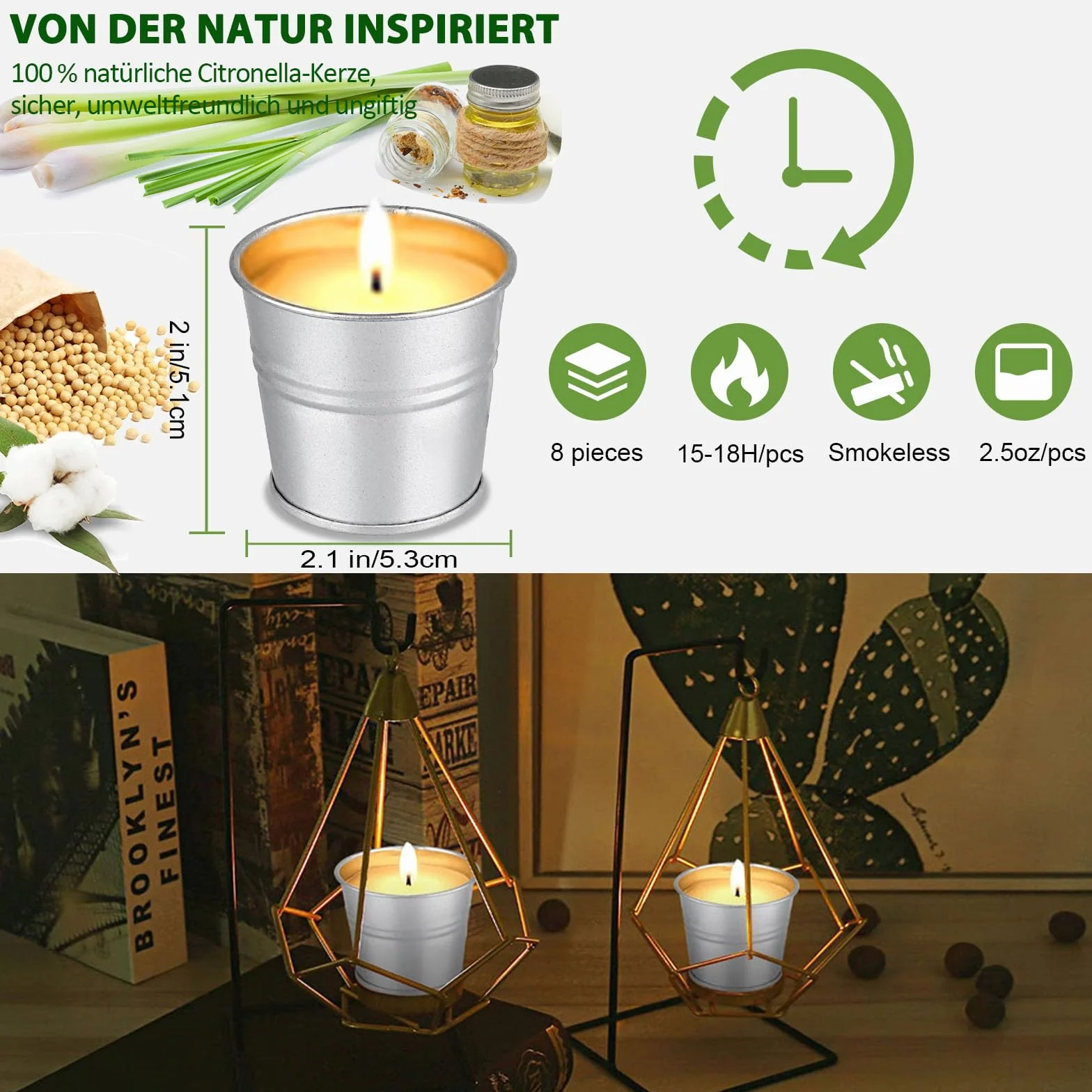 Candela alla citronella per esterni 140 ore 8 pezzi campeggio picnic terrazza giardino