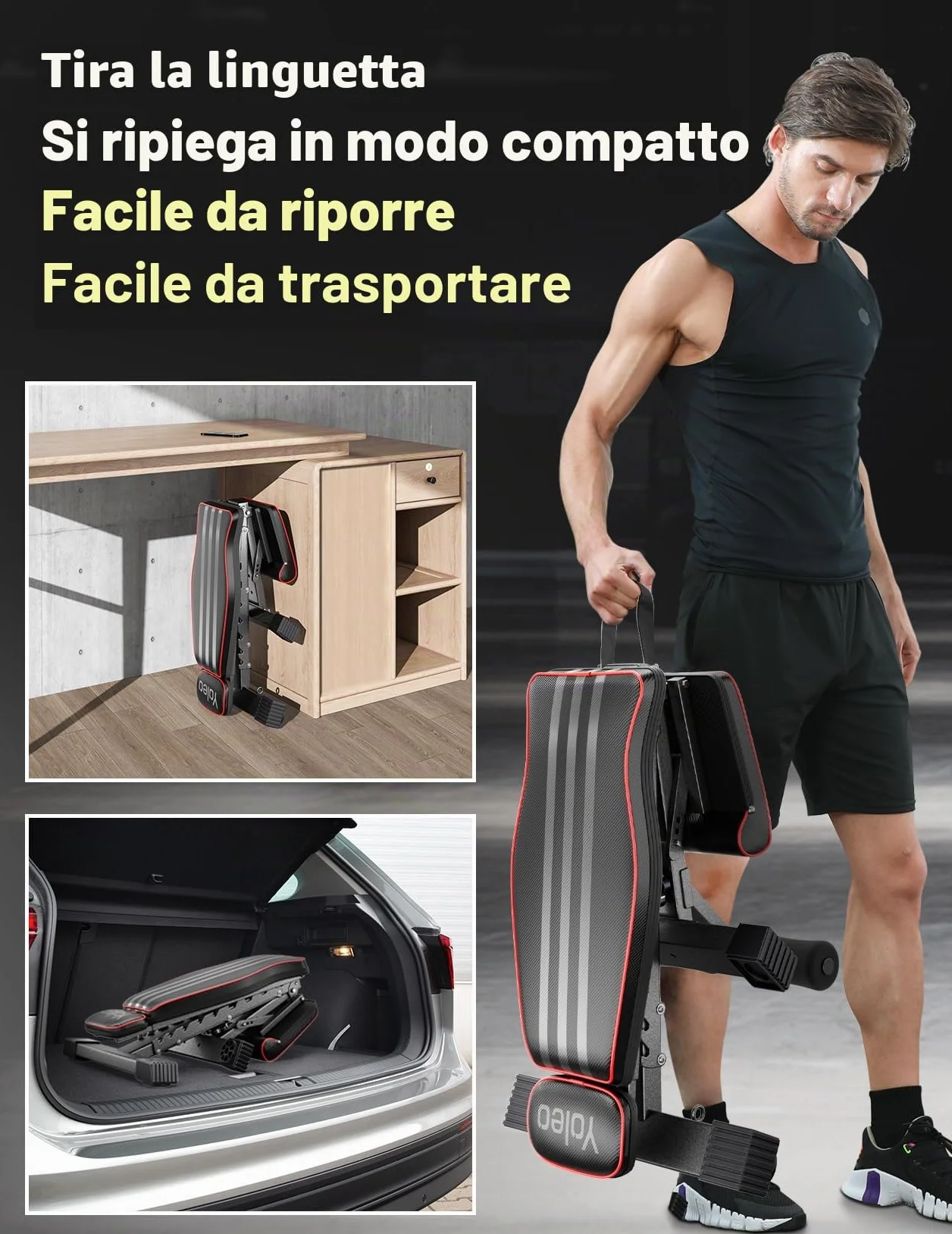 YOLEO Panca Pesi Regolabile 375 KG ENISO Pieghevole 84 Posizioni Inclinata Declinata Piana