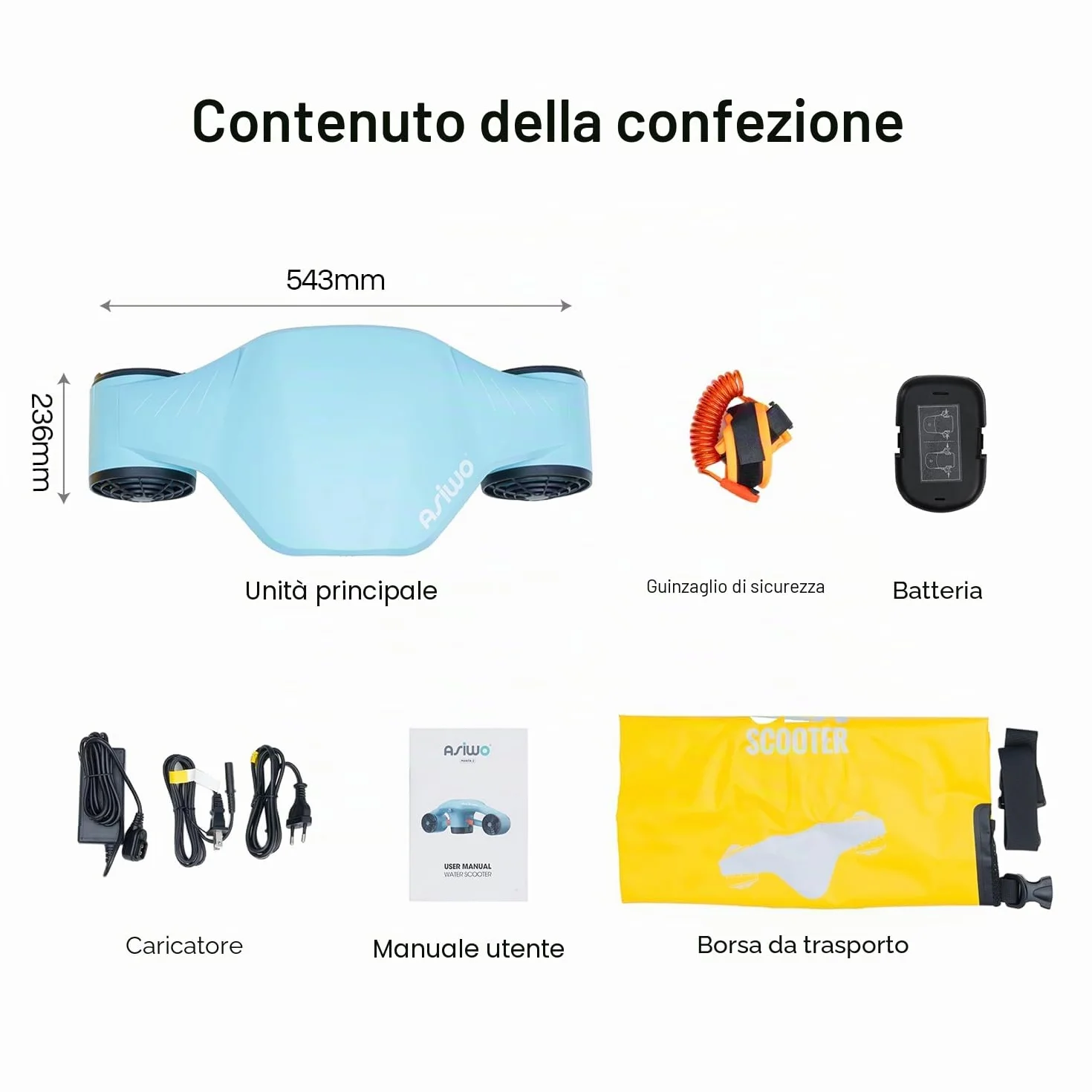 Asiwo Manta 2 Subacqueo Monopattino Marino Doppio Motore Supporto Fotocamera Azione
