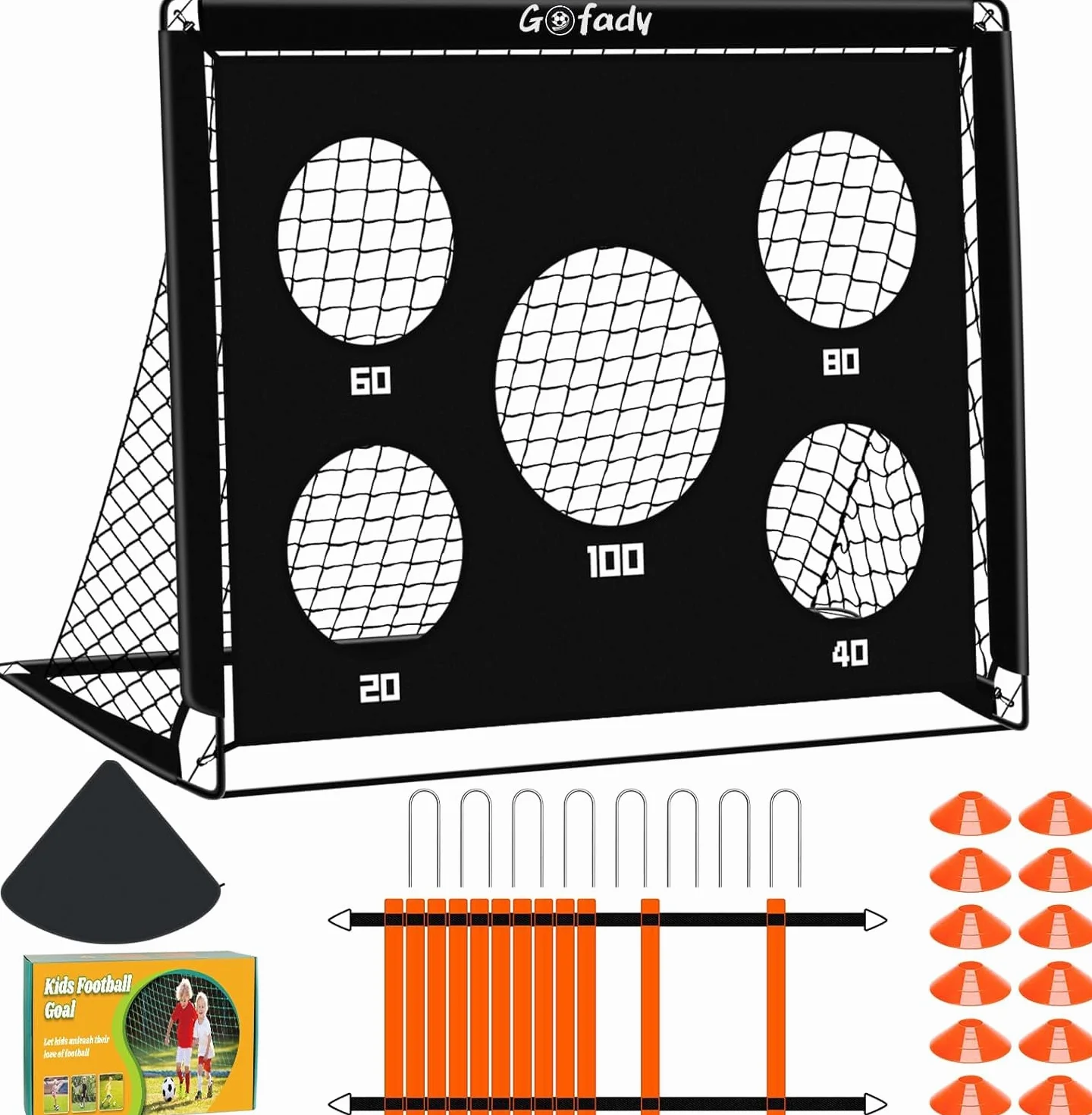 Porta da Calcio per Bambini 2 in 1, Portatile Pop Up con 5 Fori, Rete da Calcio per Interni ed Esterni