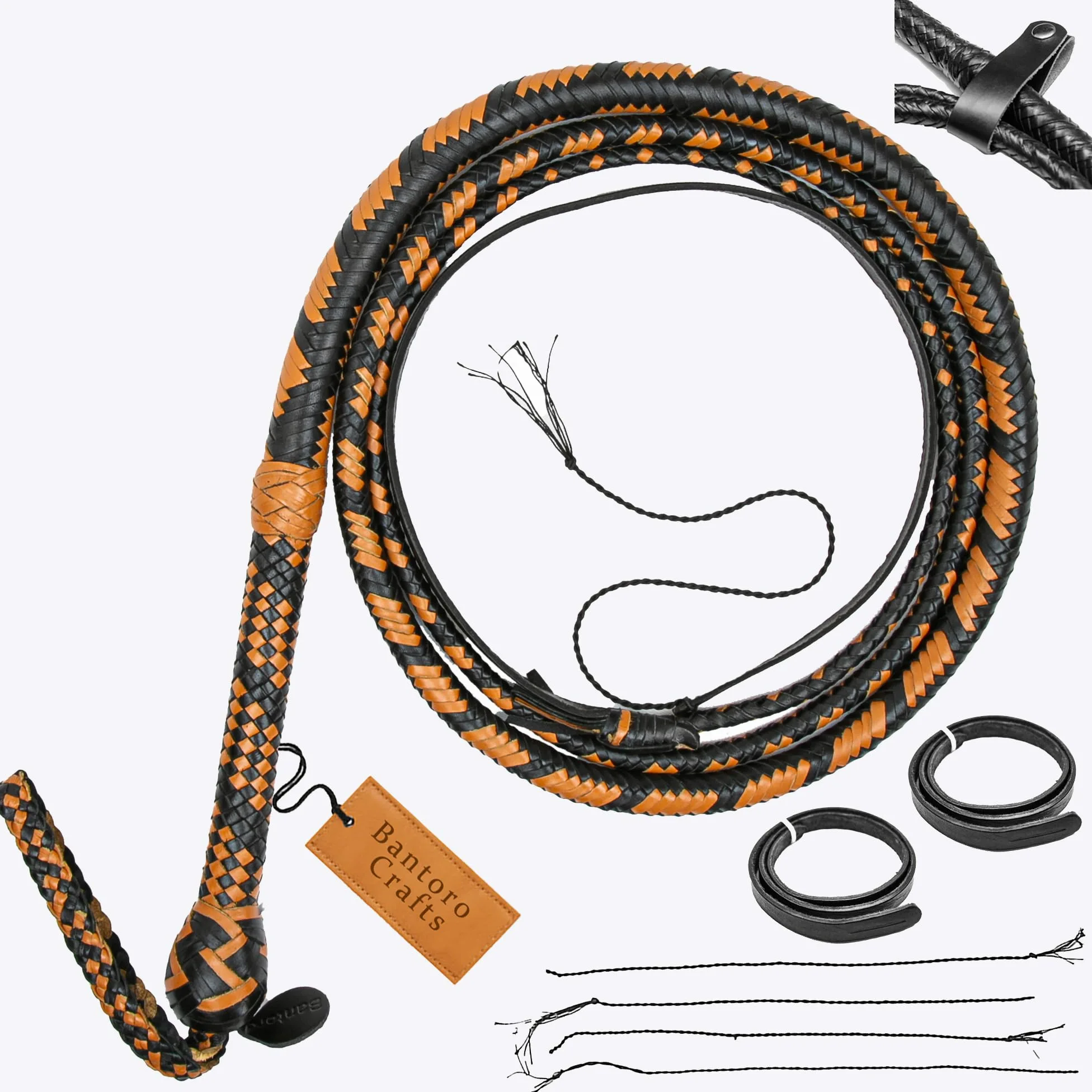 Frusta in Pelle di Canguro Bullwhip16 Trecce Fili Pelle Intrecciata Robusta Pancia a Frusta e Imbottitura Interna in Pelle Frusta Che schiocca Forte Marrone e Nero
