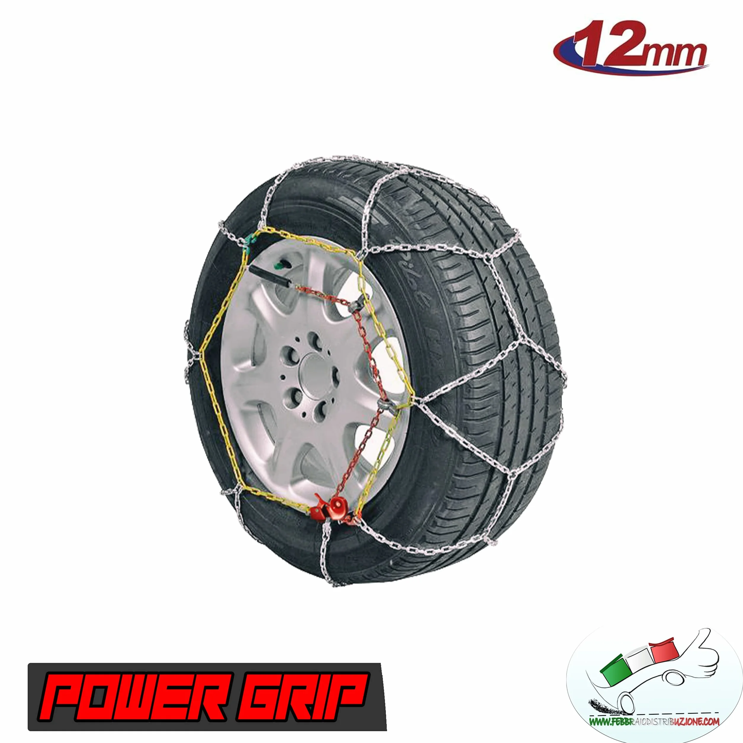 POWER GRIP Catene da Neve 12mm Omologate TÜV GS Gruppo 140 Lega di Acciaio con Tensore Auto-bloccante