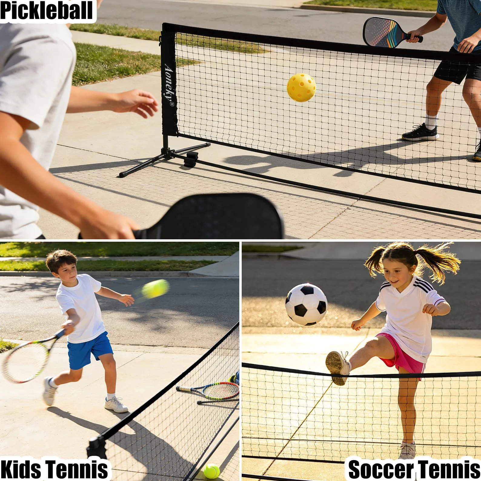 Aoneky Kit da Tennis 2,1M/3M/6M Telaio in Metallo Rete in Nylon Portatile Pieghevole per Allenamento Tennis Badminton