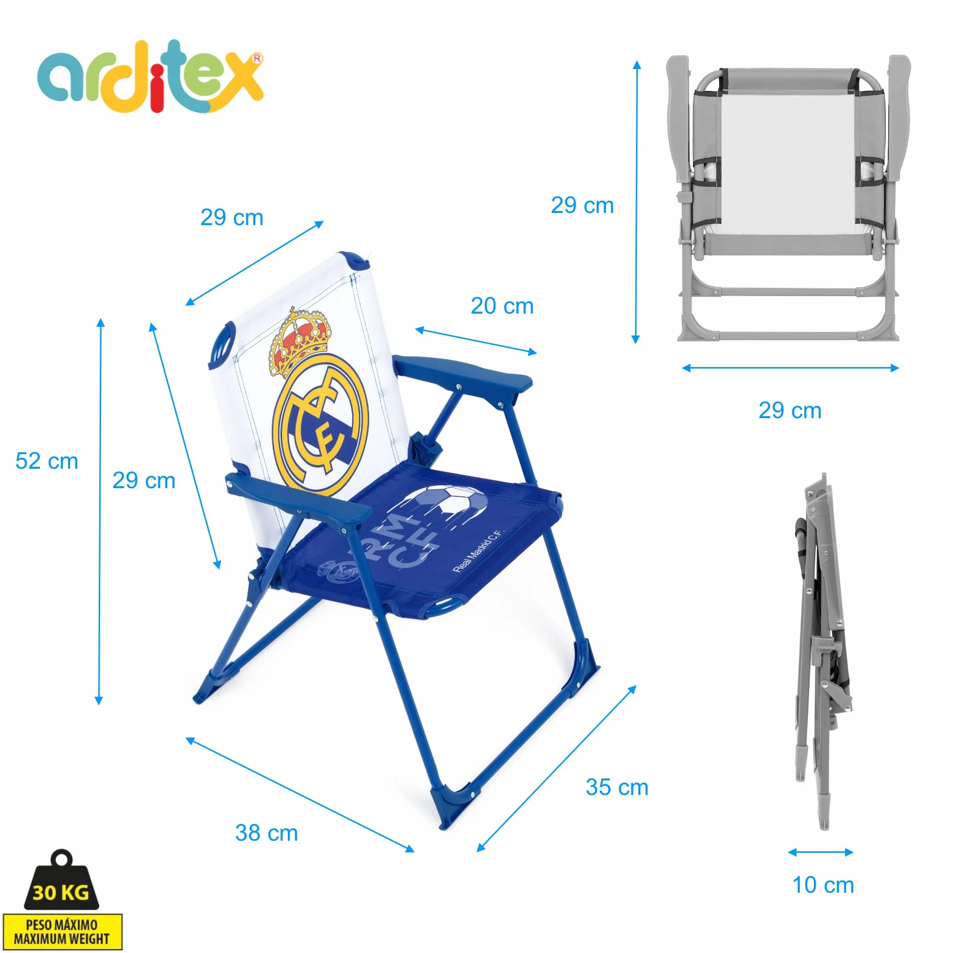 Real Madrid ARDITEX Sedia pieghevole con braccioli 38x32x53 cm per giardino campeggio