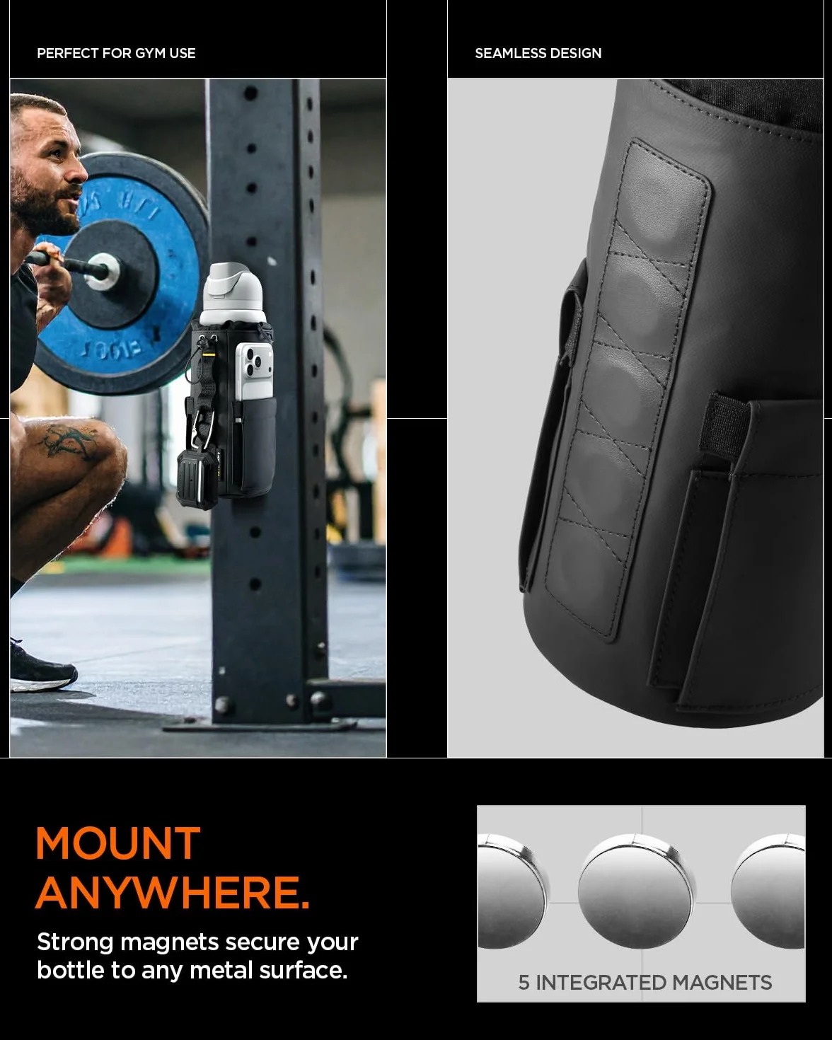 Spigen Life LF500 Borsa Magnetica Palestra Porta Bottiglia d'Acqua Magnetico Gym Accessori Fitness Tumbler Bag Nero
