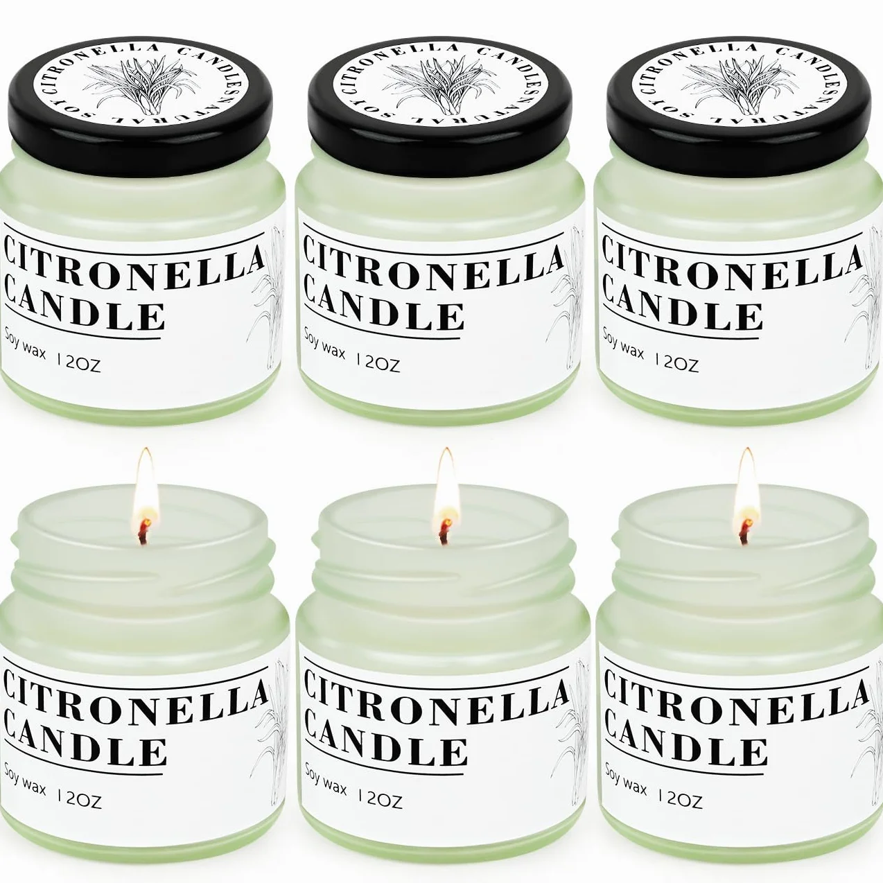 Candele alla citronella per esterni, cera di soia naturale, 6 pezzi, 200 ore