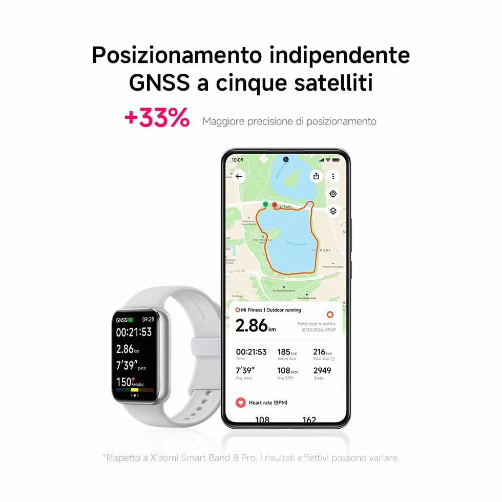 XIAOMI Smart Band 9 Pro Schermo AMOLED 44mm Telaio Alluminio Autonomia 21 giorni Monitoraggio SpO2 GPS 5 ATM