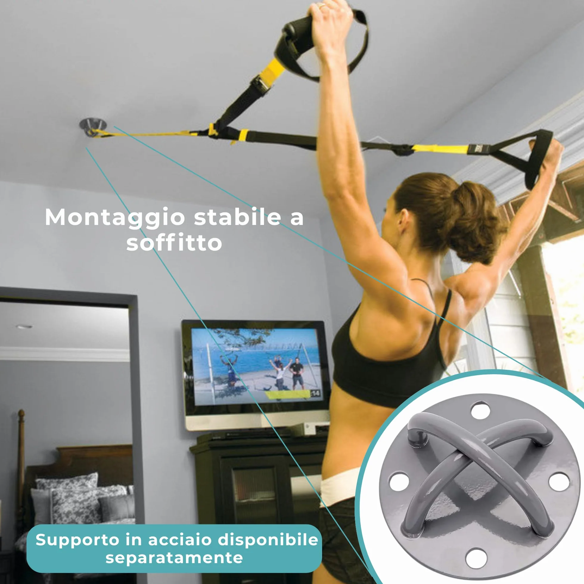 Sistema di Allenamento in Sospensione Kit Completo con Cinghie Regolabili Ancoraggio per Porta Borsa da Trasporto