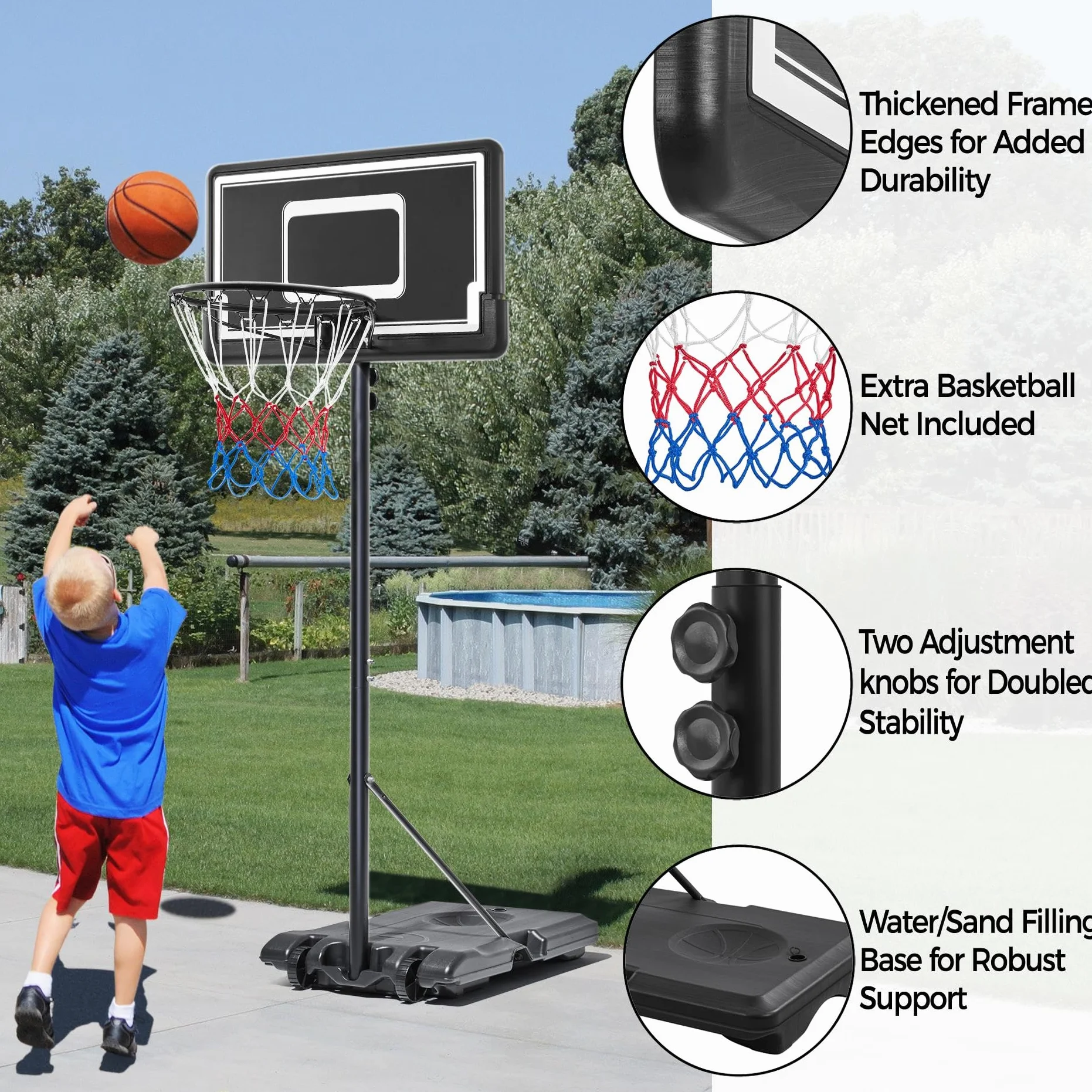 Yaheetech Canestro Basket Esterno Interno Portatile con Colonna Altezza Regolabile