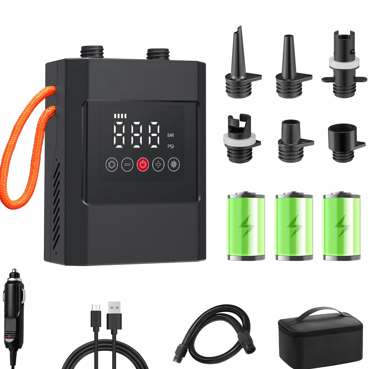 SUP Pompa Gonfiabile Elettrica, 12000 mAh, Ricaricabile, Gonfiabile/Sgonfiaggio con 6 Ugelli e Cavo di Ricarica Accendisigari per Lavagne, Kayak, Materassi
