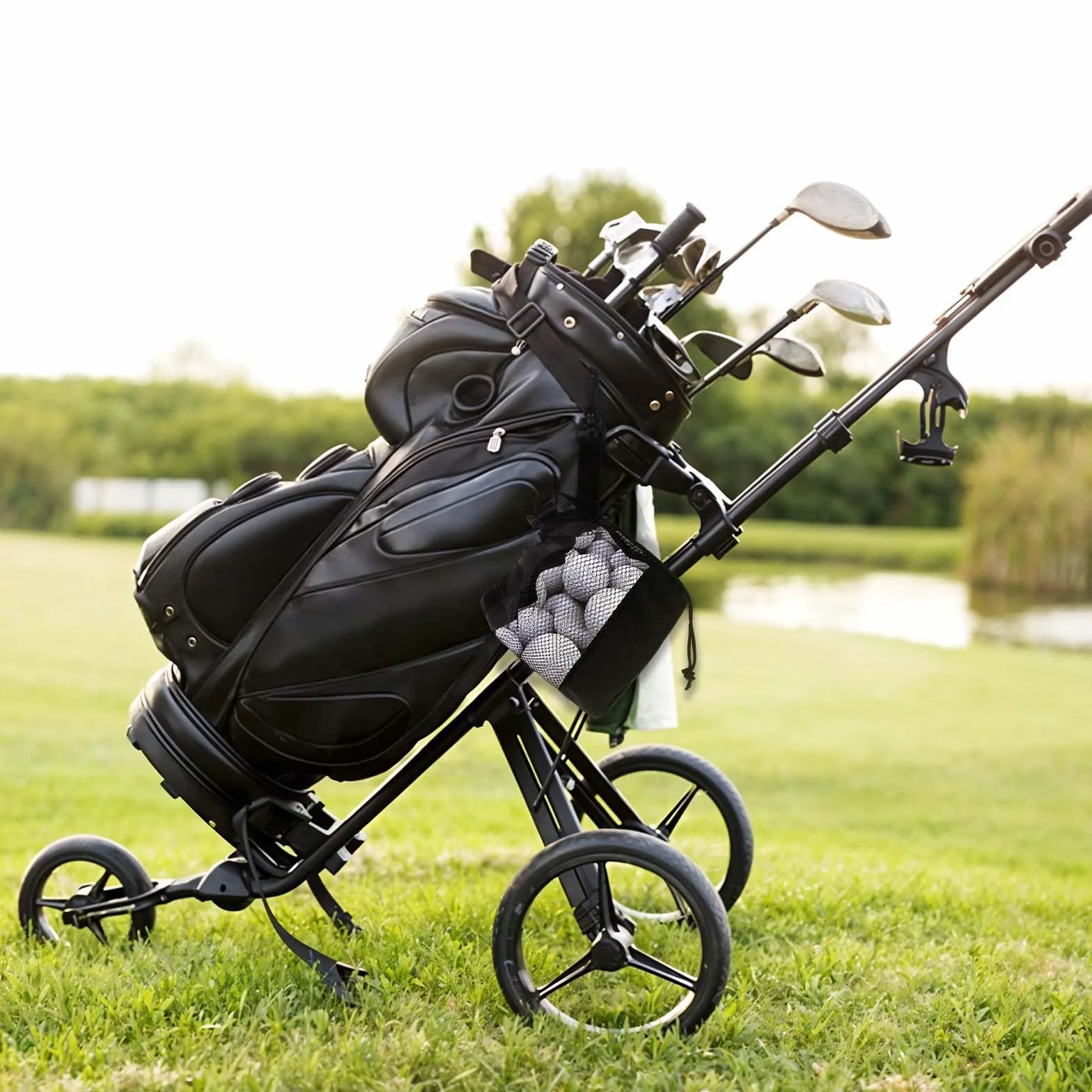 Grevosea Sacchetti per Palline da Golf in Rete di Nylon con Coulisse, Borsa Porta Palline, Accessori Golf Nero