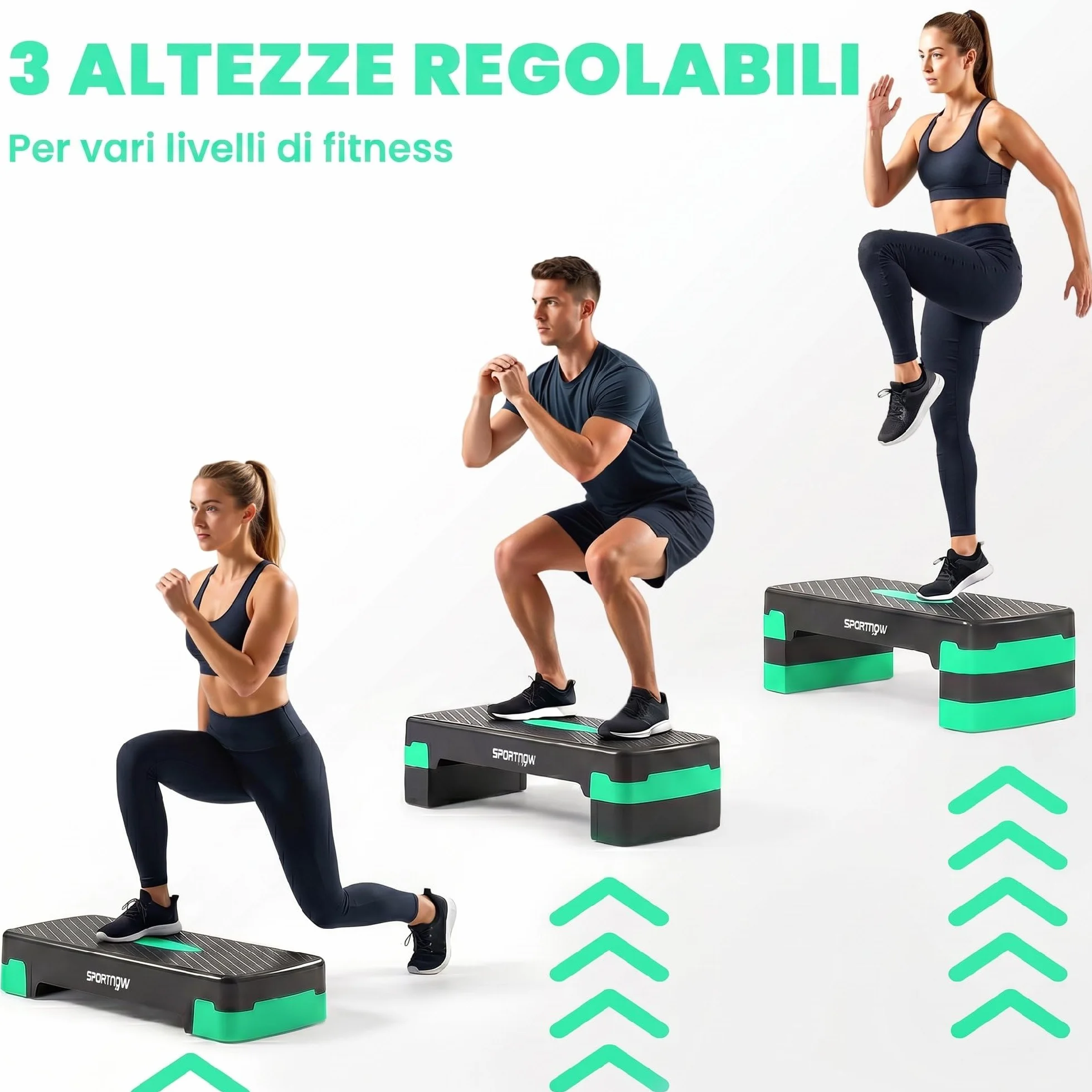 SPORTNOW Stepper Aerobico Regolabile, Step Palestra Altezza 10/15/20cm, Fitness Casa Cardio e Forza, Verde
