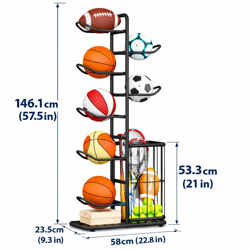 7-Ball Sport Equipment Rack Organizer Stand 146 cm Nero