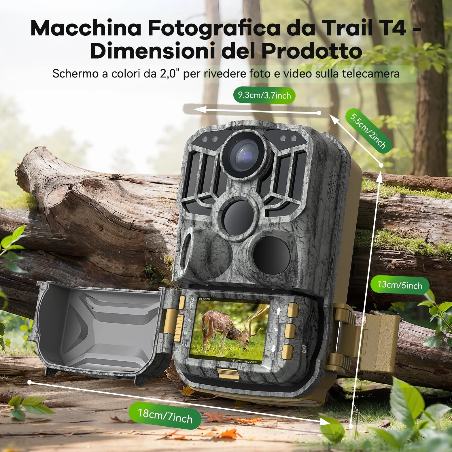 DEATTI Fototrappola WIFI 4K 48MP con Scheda SD 32GB Visione Notturna Impermeabile IP66