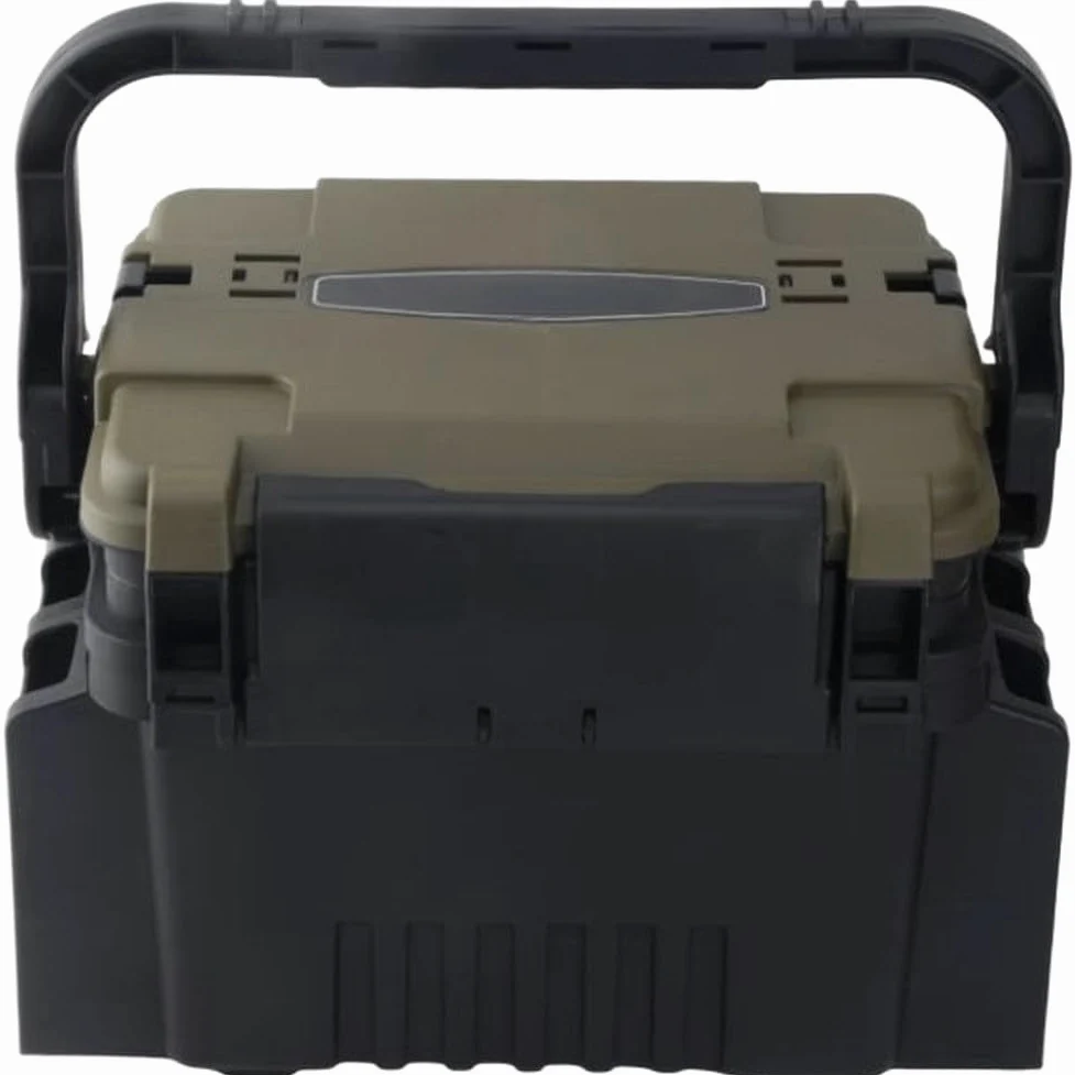DAZZLEEX Grande scatola organizer per attrezzatura da pesca, con divisori mobili e tracolla, multistrato, per esche, ami, esche, custodia portatile per pesca all'aperto (grande, marrone, nero)