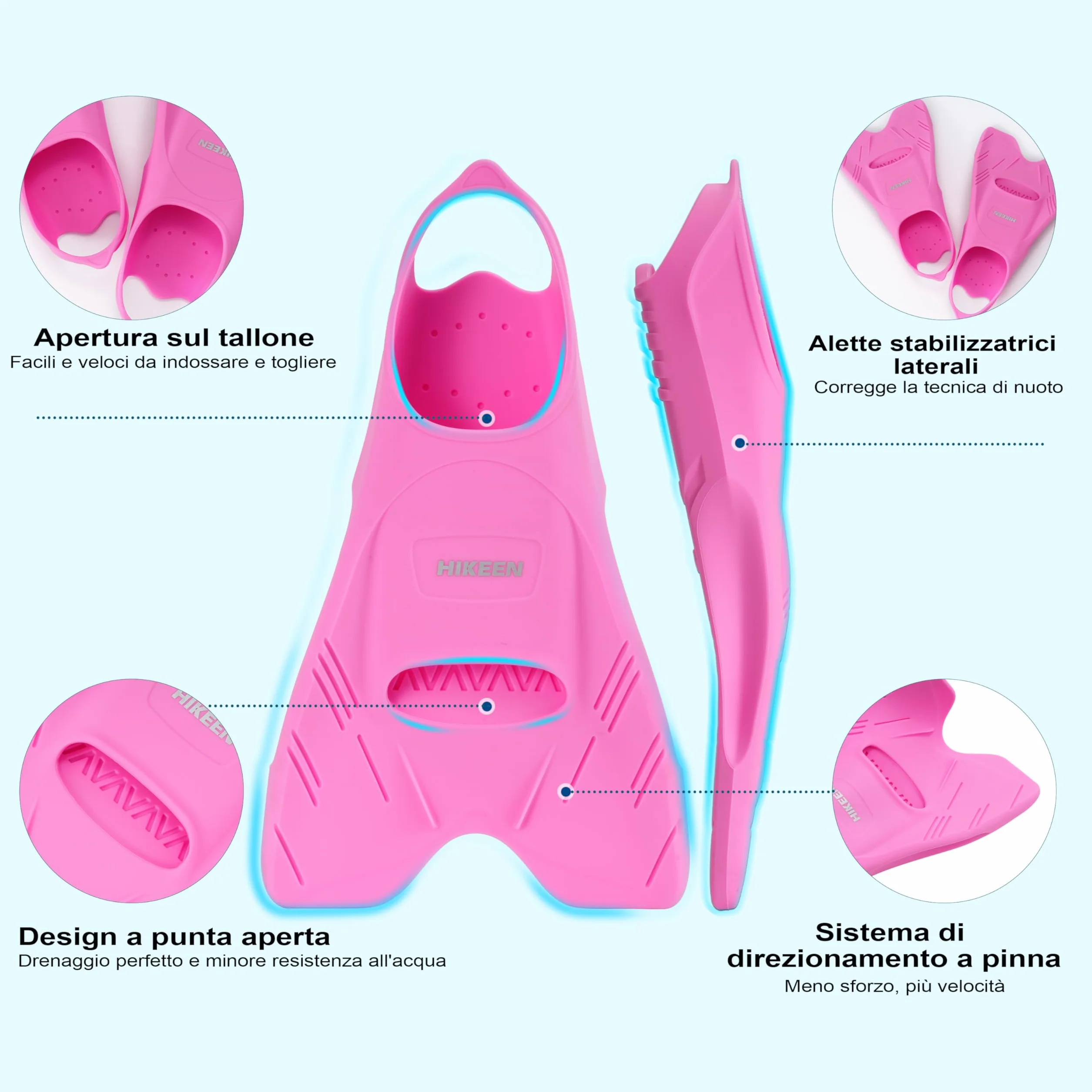 Pinne Corte da Nuoto in Silicone Puro per Snorkeling con Punta Aperta e Borsa a Rete