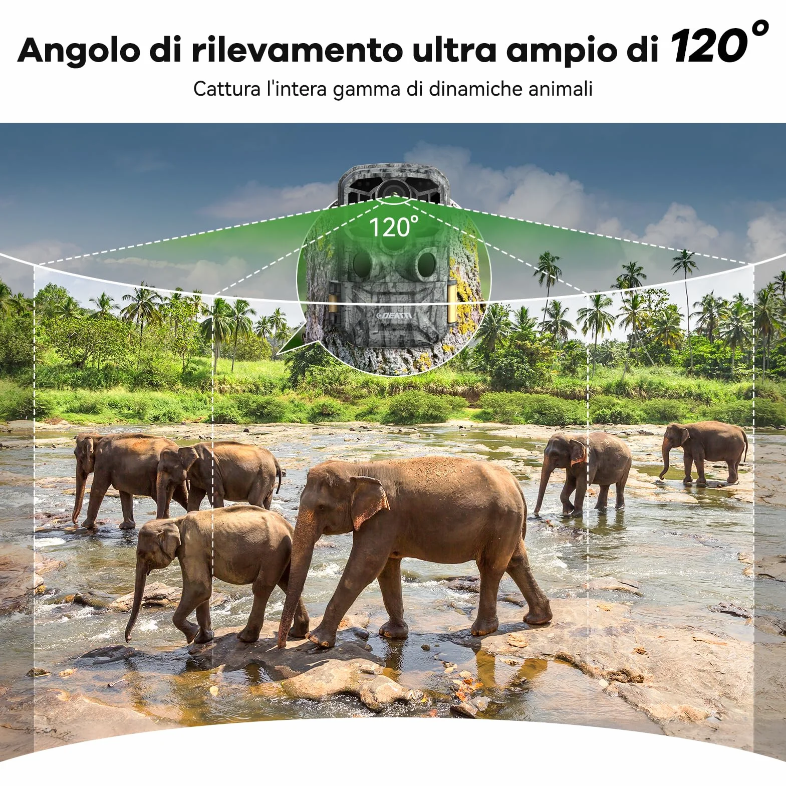 DEATTI Fototrappola WIFI 4K 48MP con Scheda SD 32GB Visione Notturna Impermeabile IP66