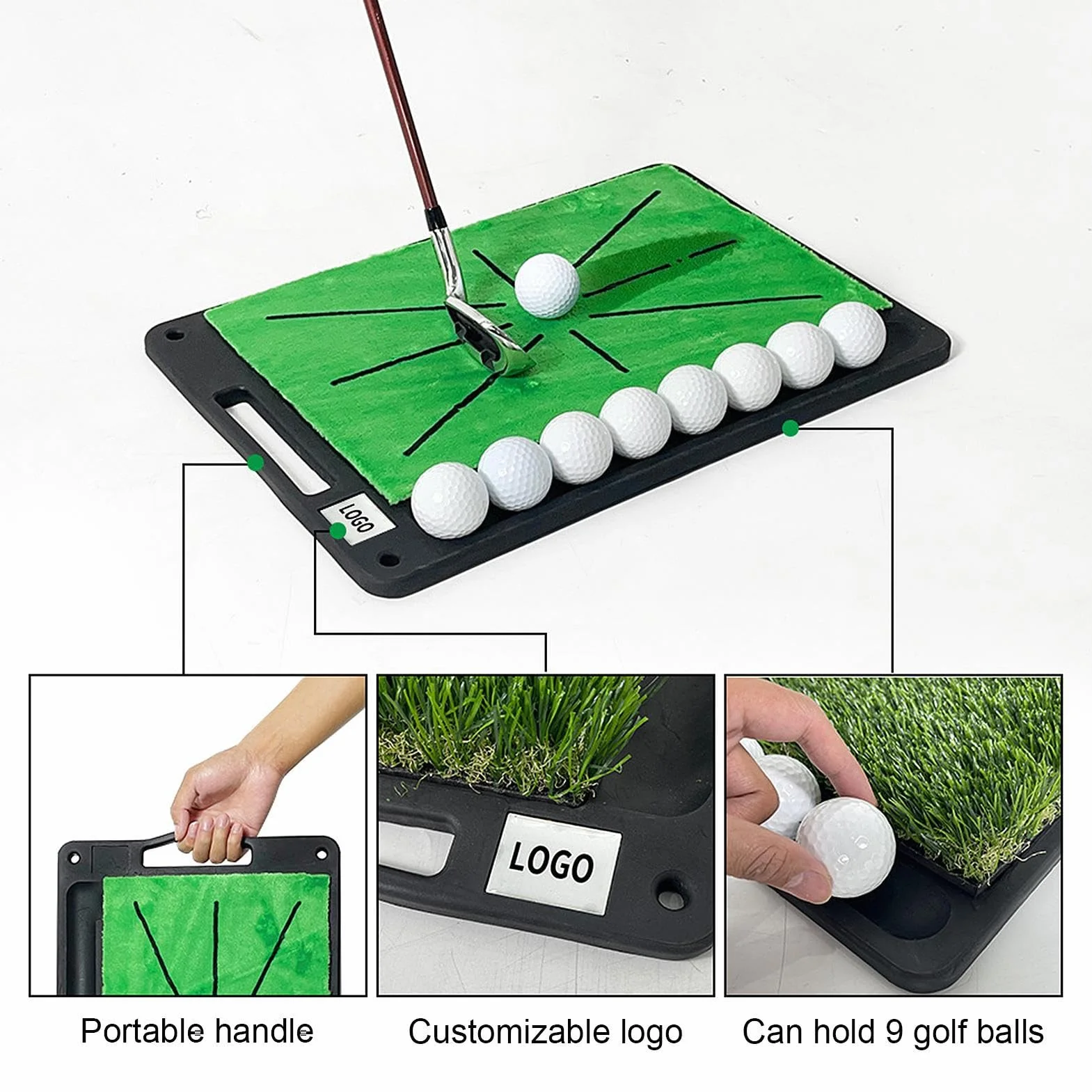 Tappetino da golf per allenamento con retro in gomma, rilevamento feedback oscillante