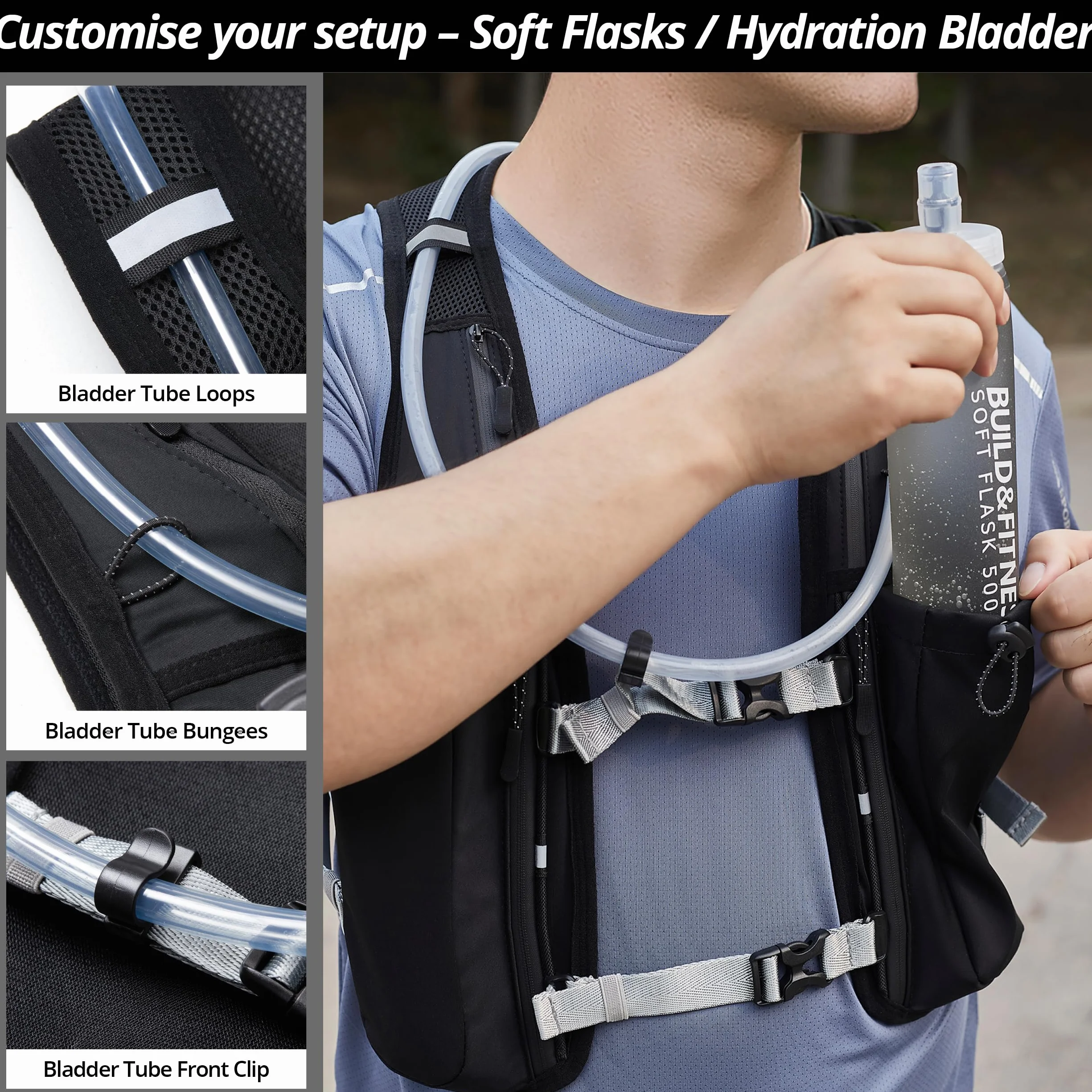Gilet idratante da corsa riflettente 7 tasche asciugatura rapida resistente all'acqua traspirante