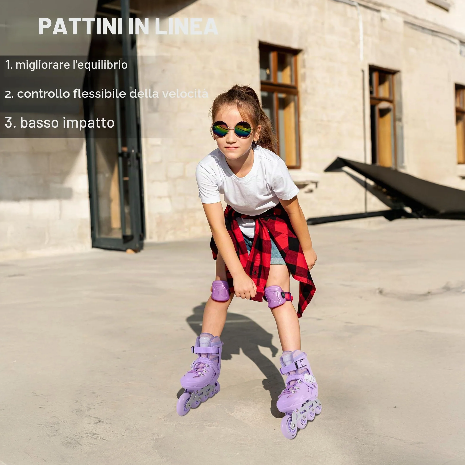Pattini in Linea per Bambini, Telaio in Alluminio, Misura Regolabile, Viola