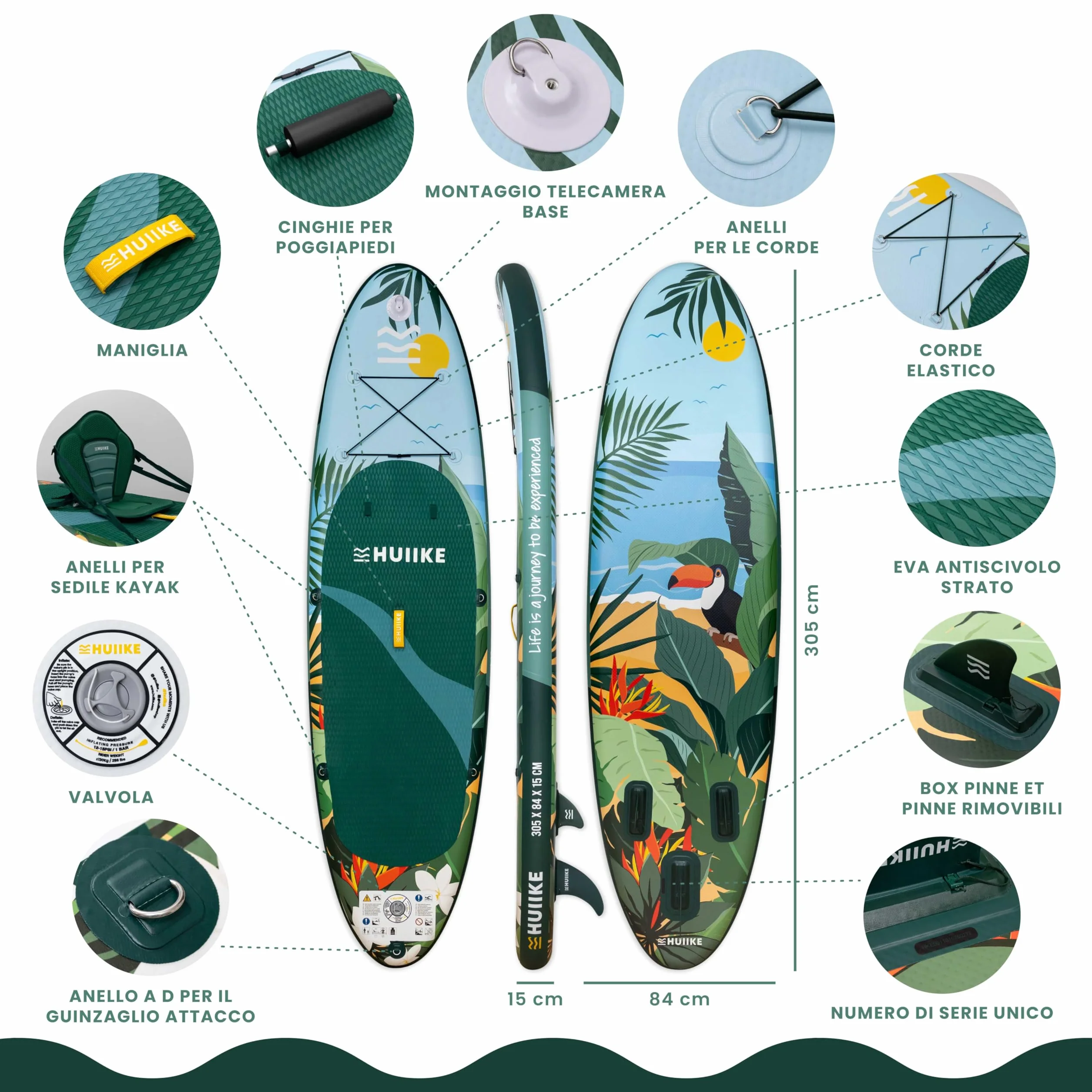 Tavola Sup Gonfiabile Adulti HUIIKE 305 x 84 x 15 cm, Carico Massimo 130 kg, con Accessori Inclusi